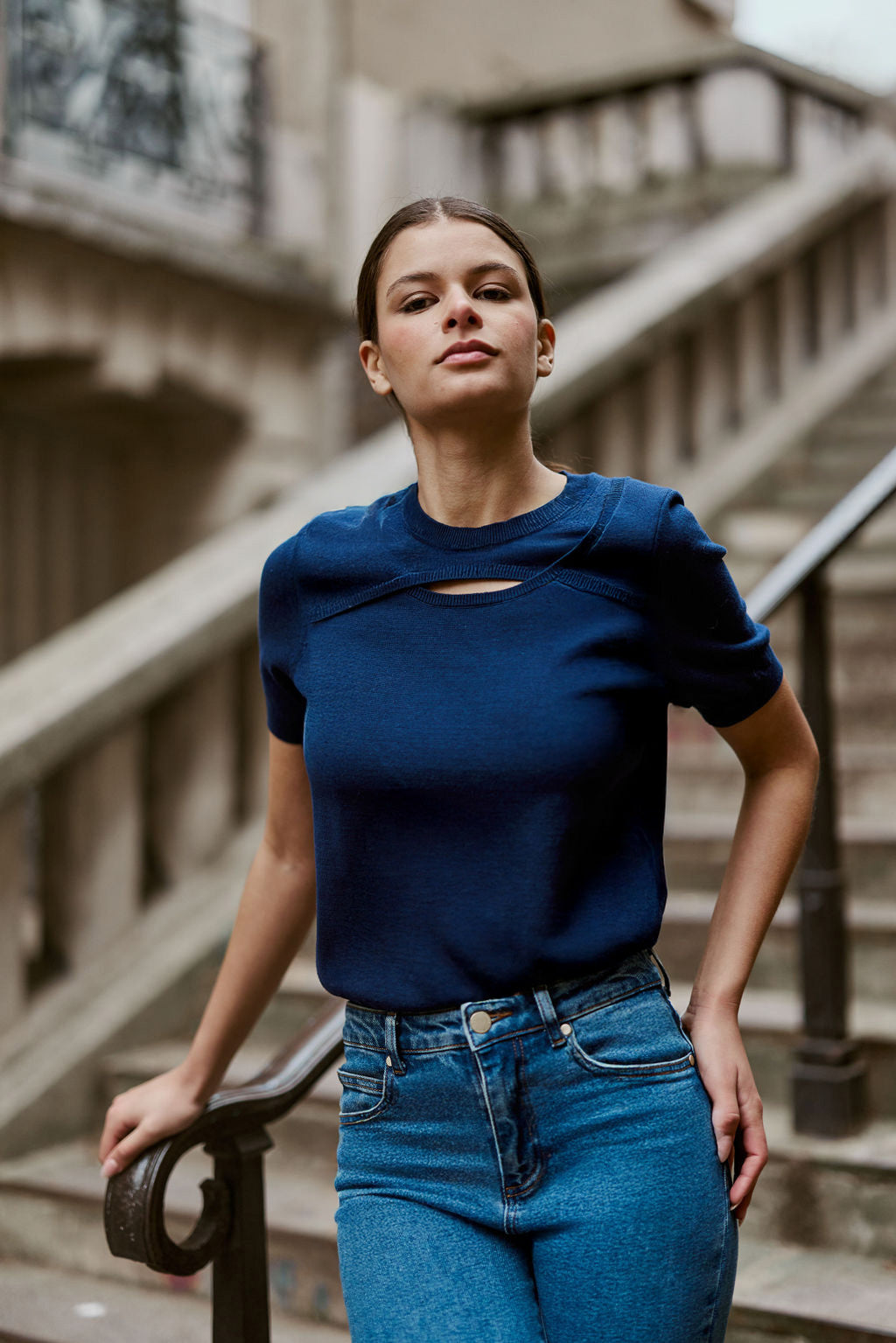 Navy short-sleeved sweater - Maiwen