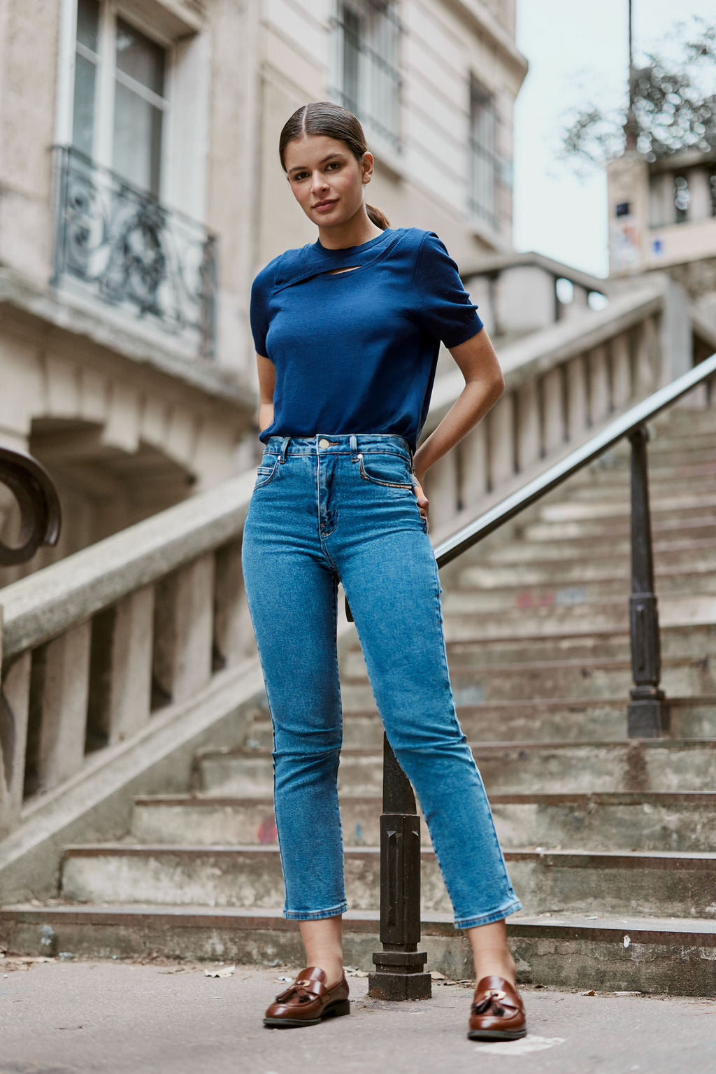 Navy short-sleeved sweater - Maiwen