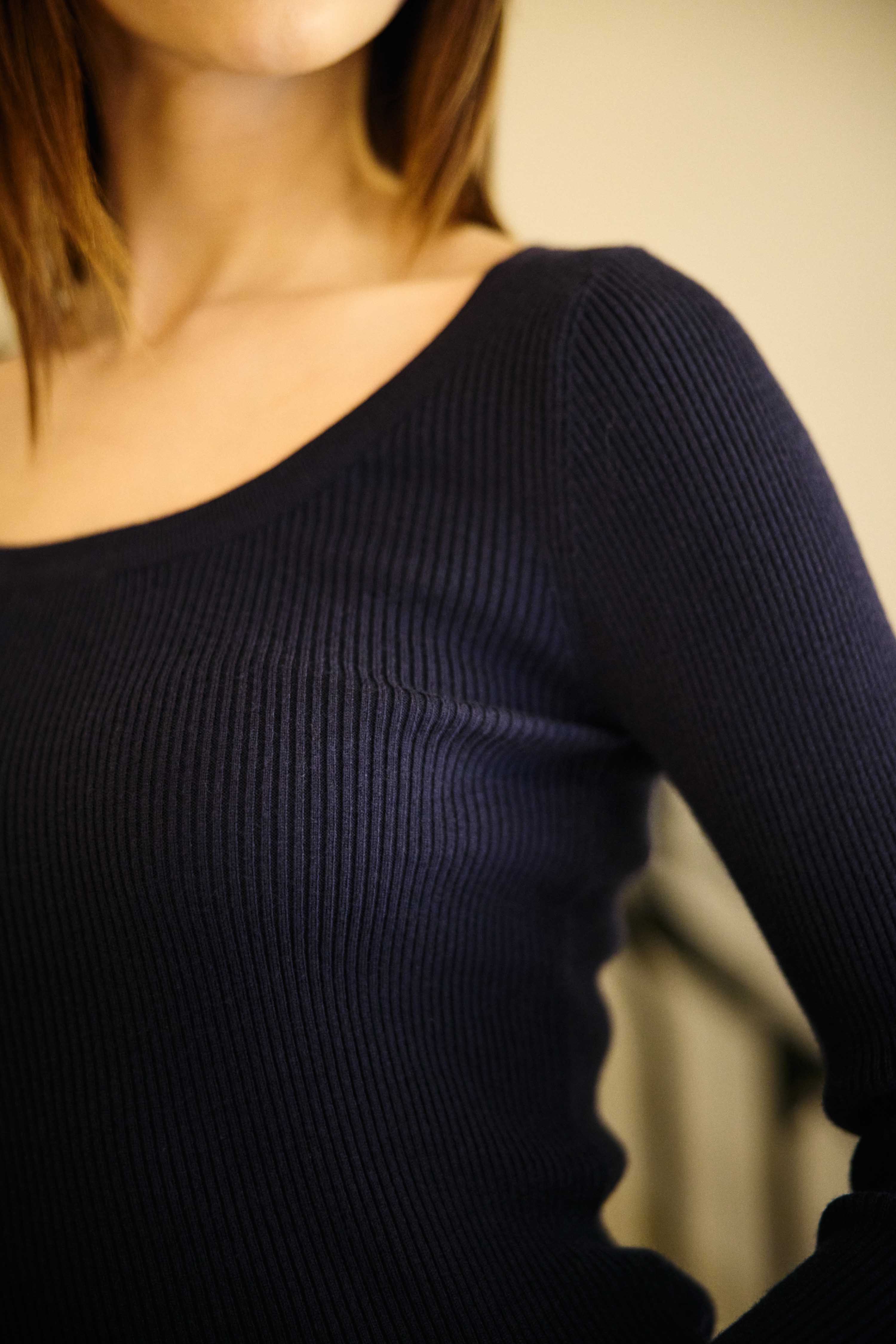 Top en maille col rond marine - Manat