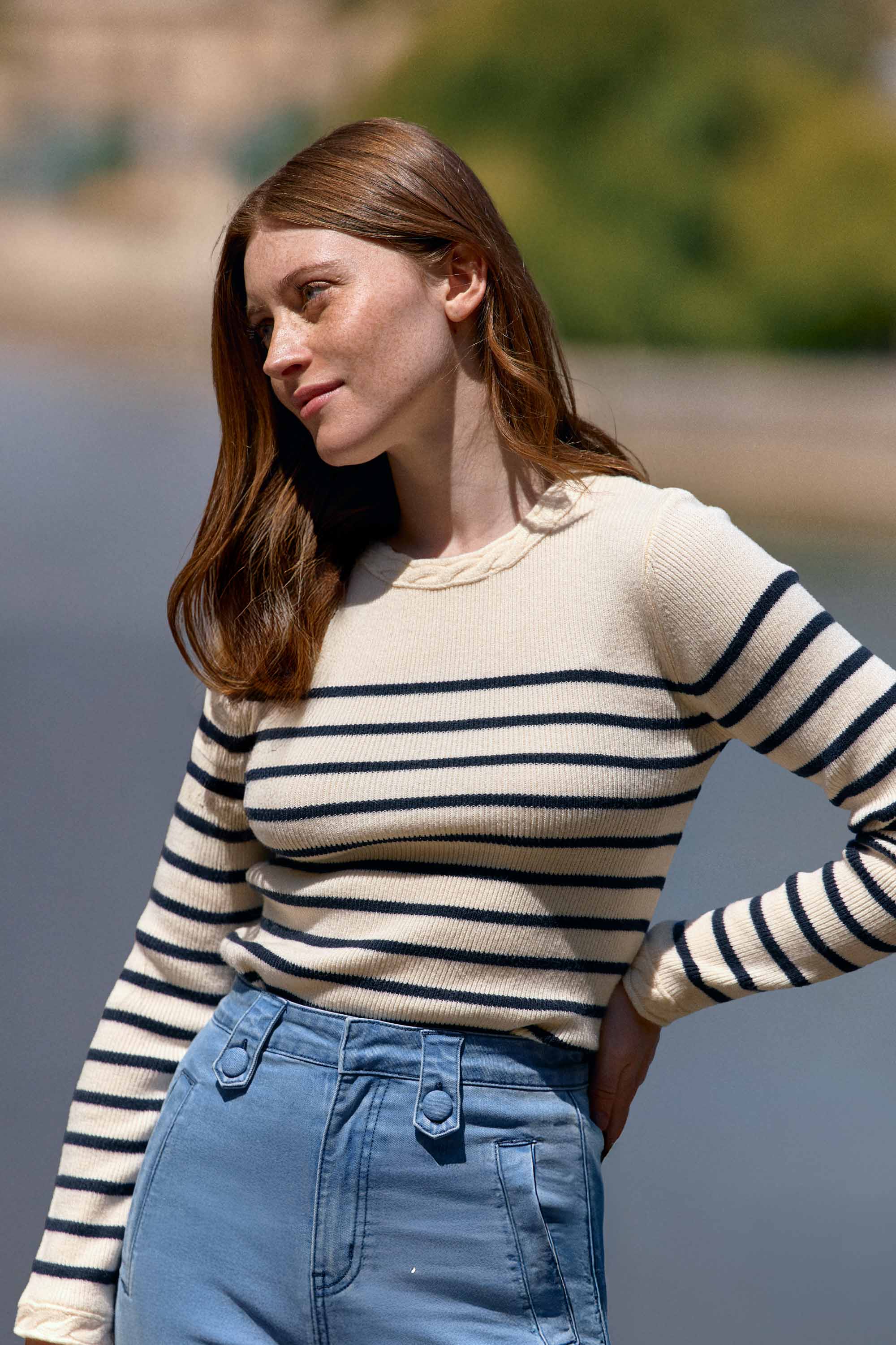 Ecru/navy sailor sweater - Manel 