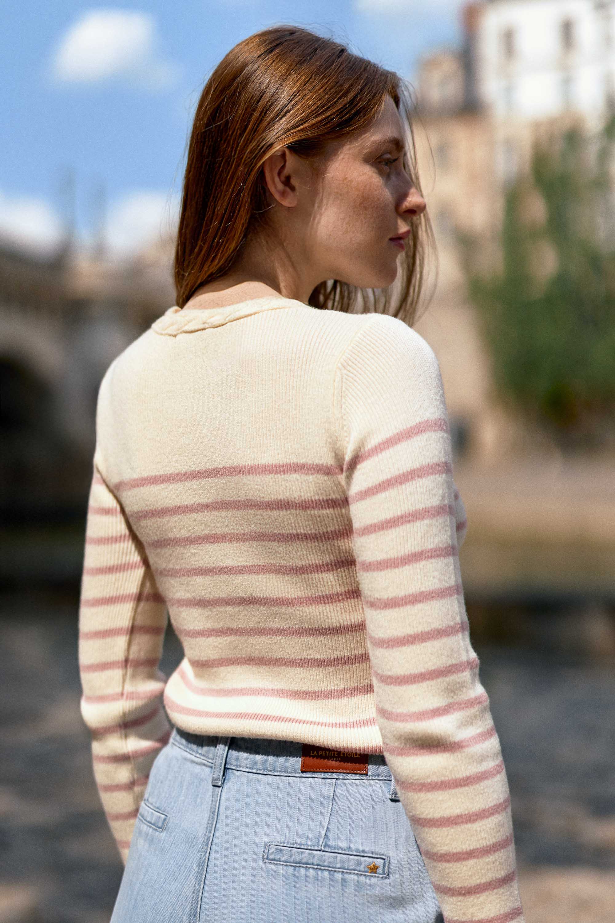 Ecru/pink sailor sweater - Manel 