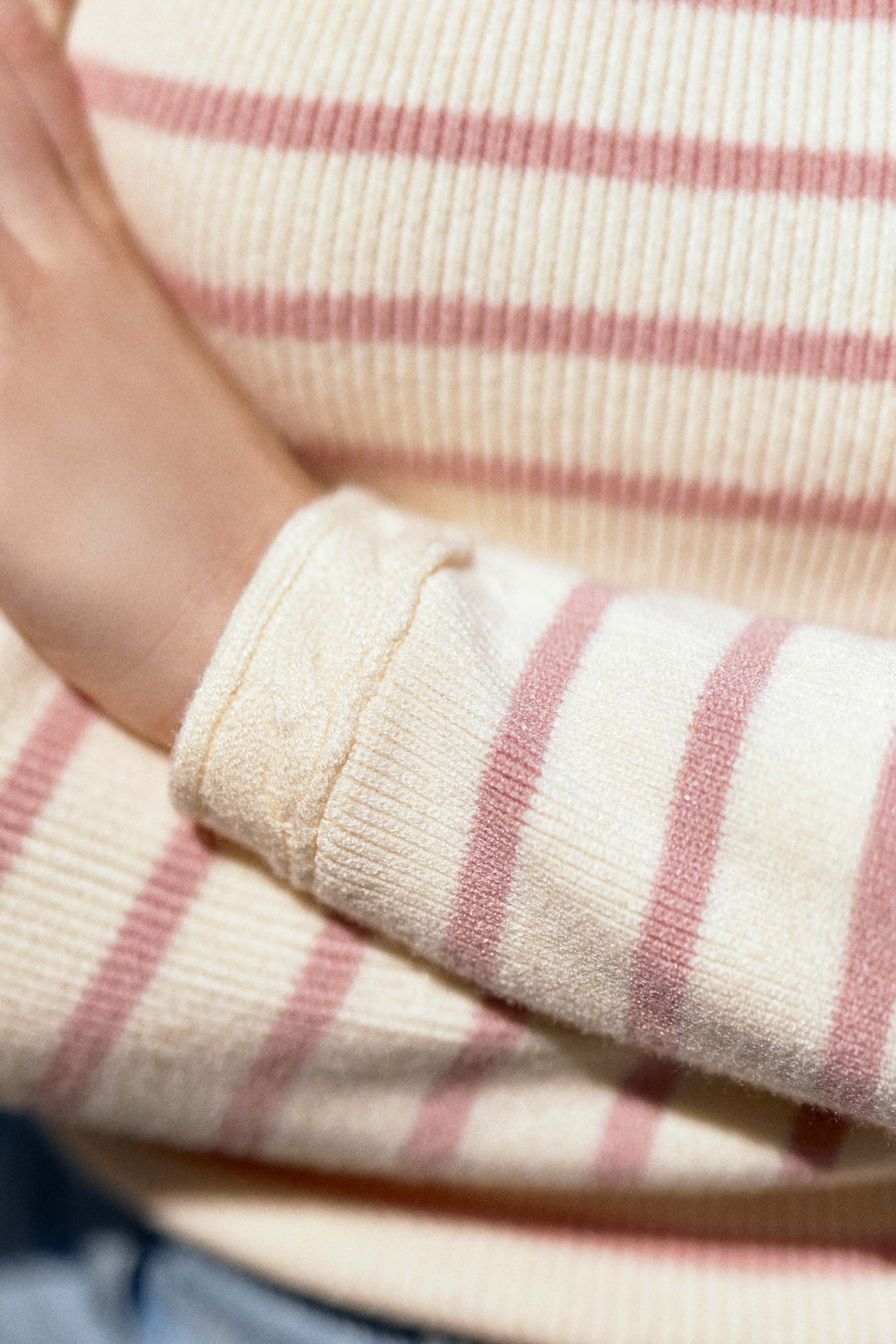 Long-sleeved ecru/pink striped sweater - Manel