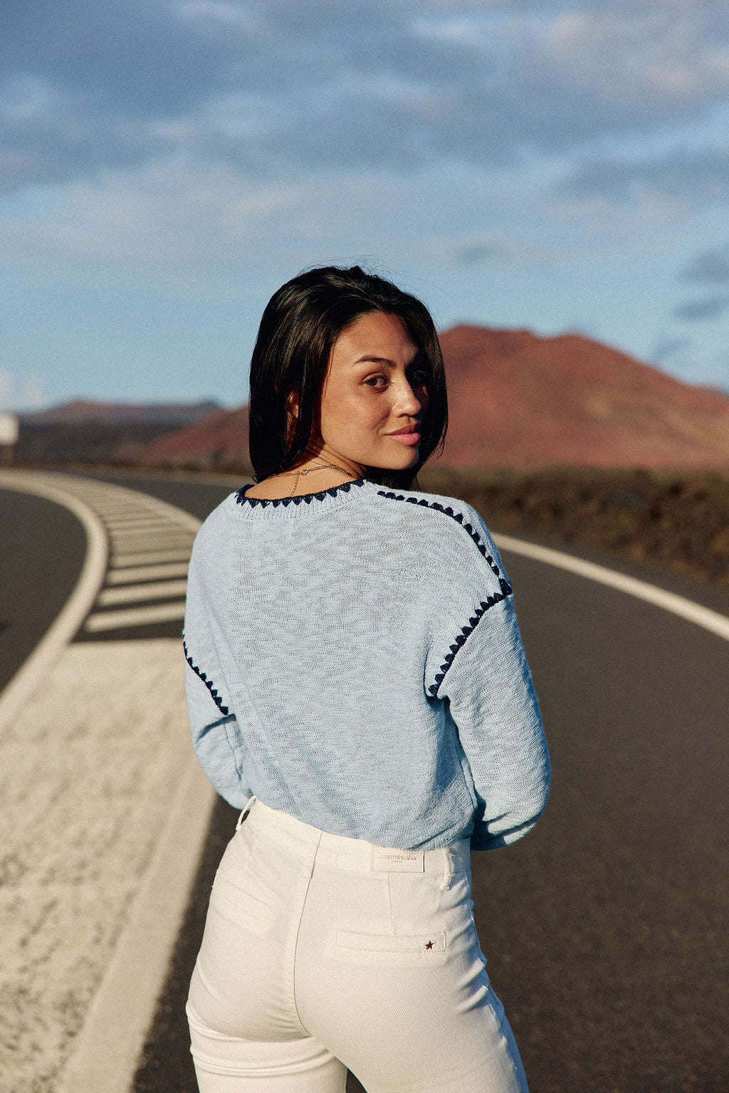 Sky blue round neck sweater - Manuela