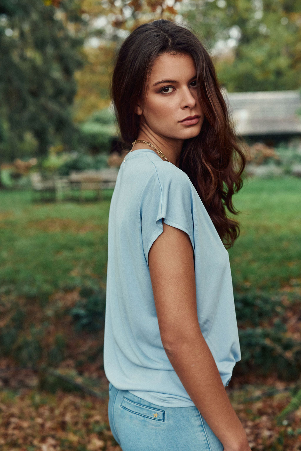 Sky blue V-neck T-shirt - Marcelina