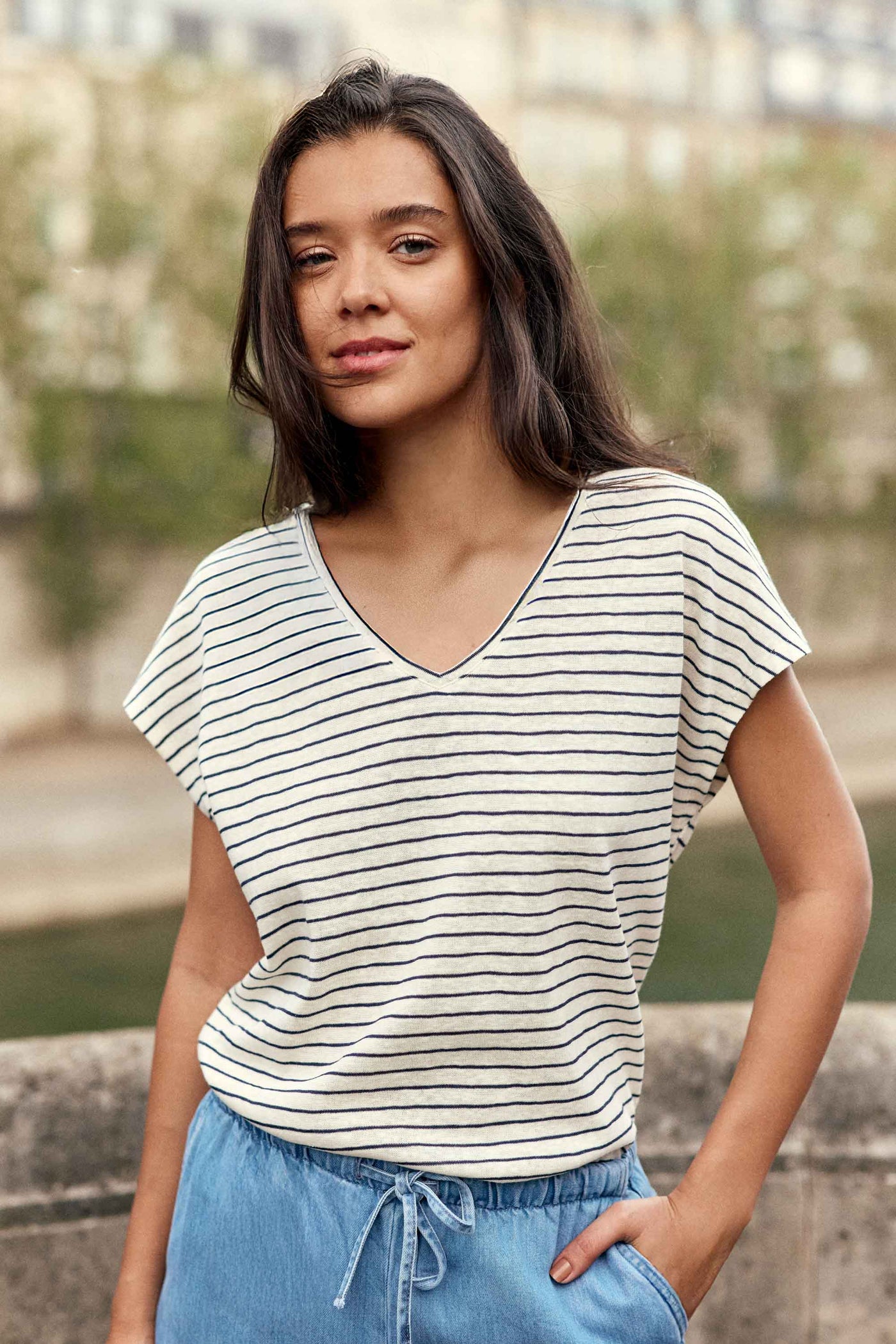 T-shirt ample et rayé marine/écru - Marcelina