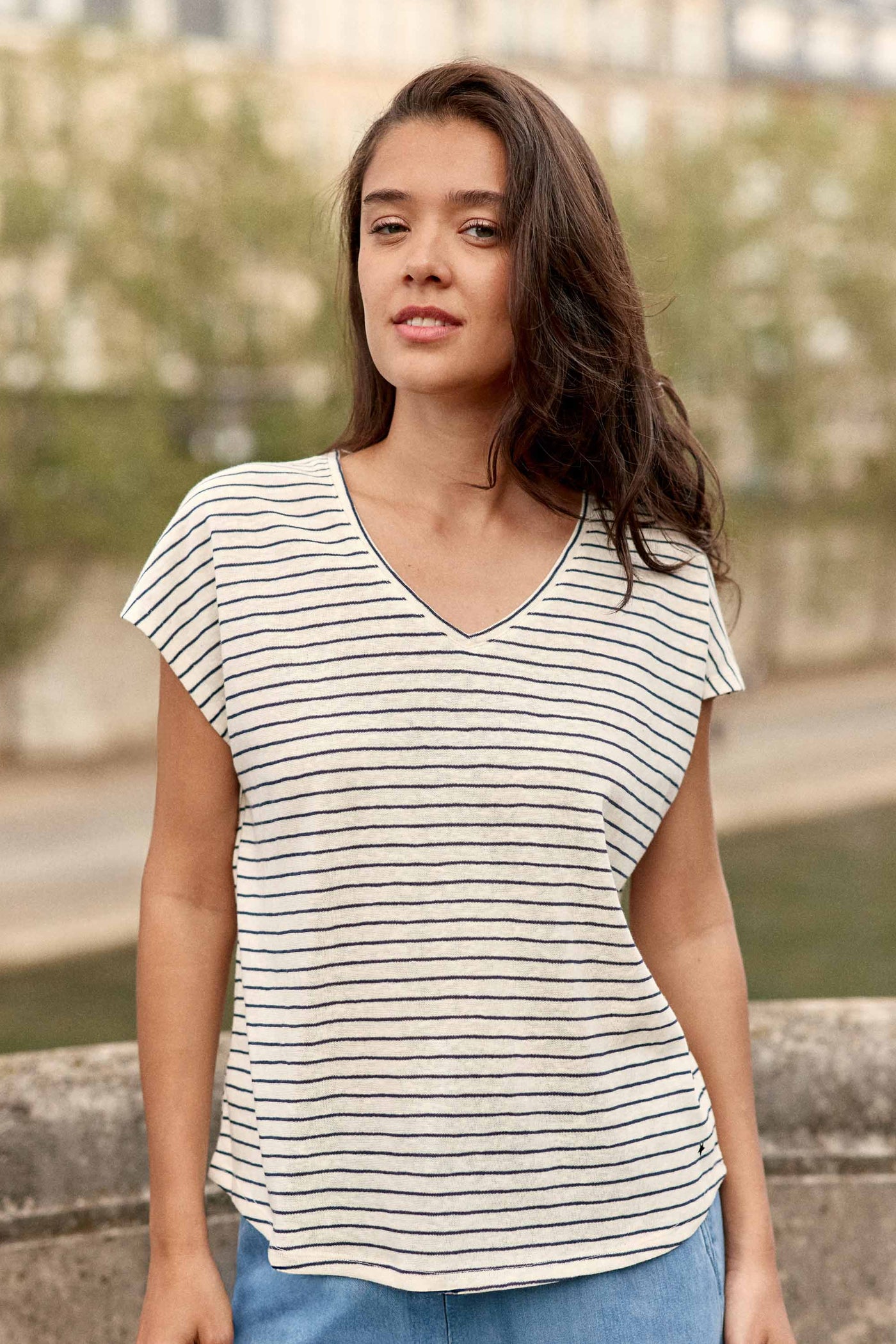 T-shirt ample et rayé marine/écru - Marcelina