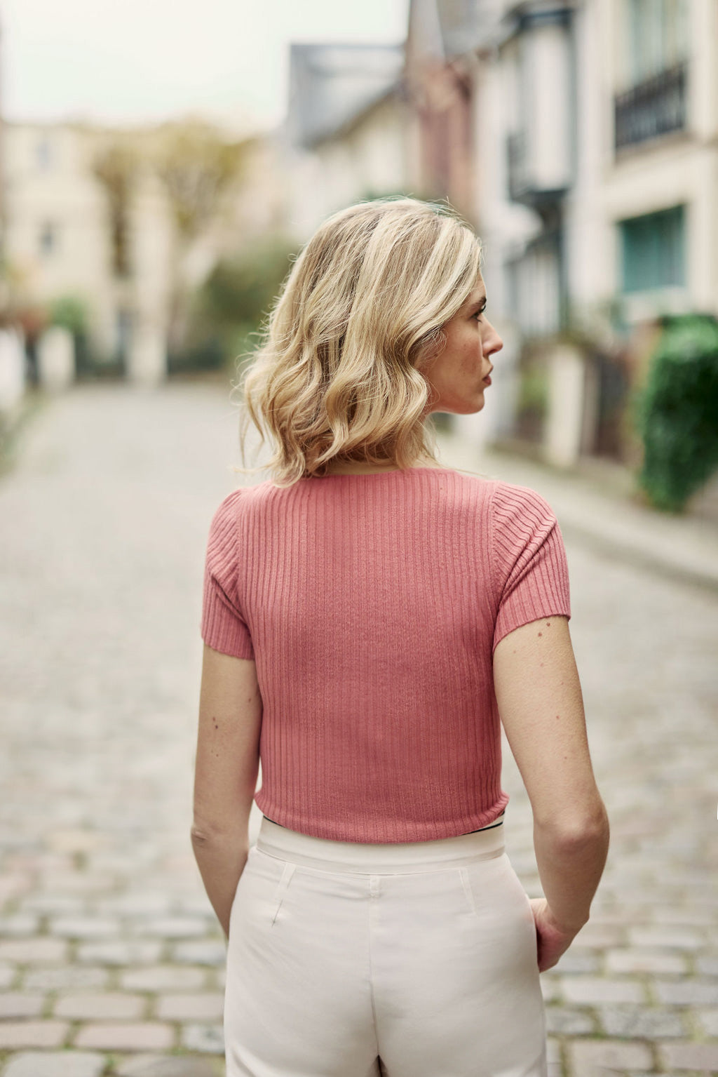 Short-sleeved old pink sweater - Maria