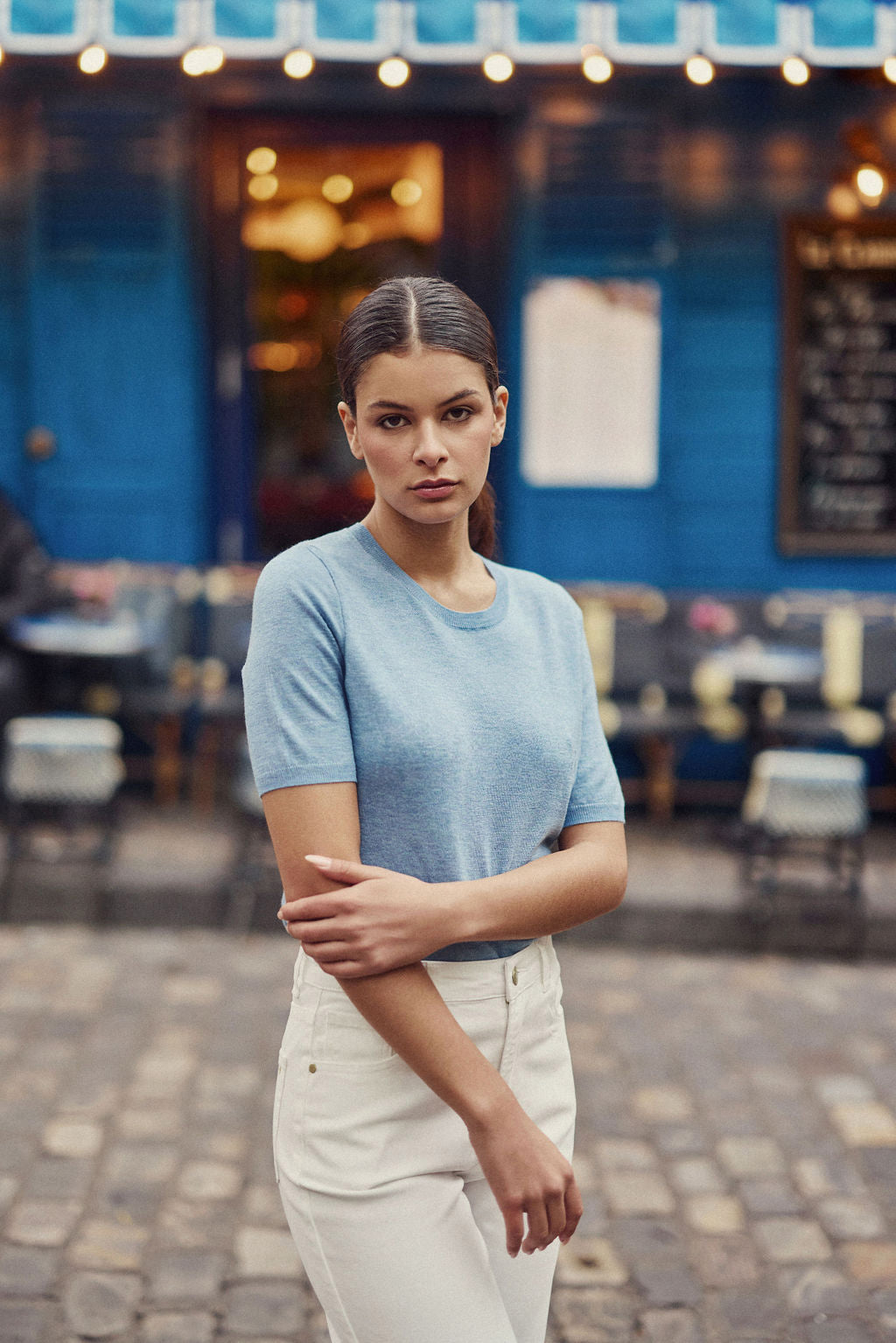 Sky blue short-sleeved sweater - Marilou
