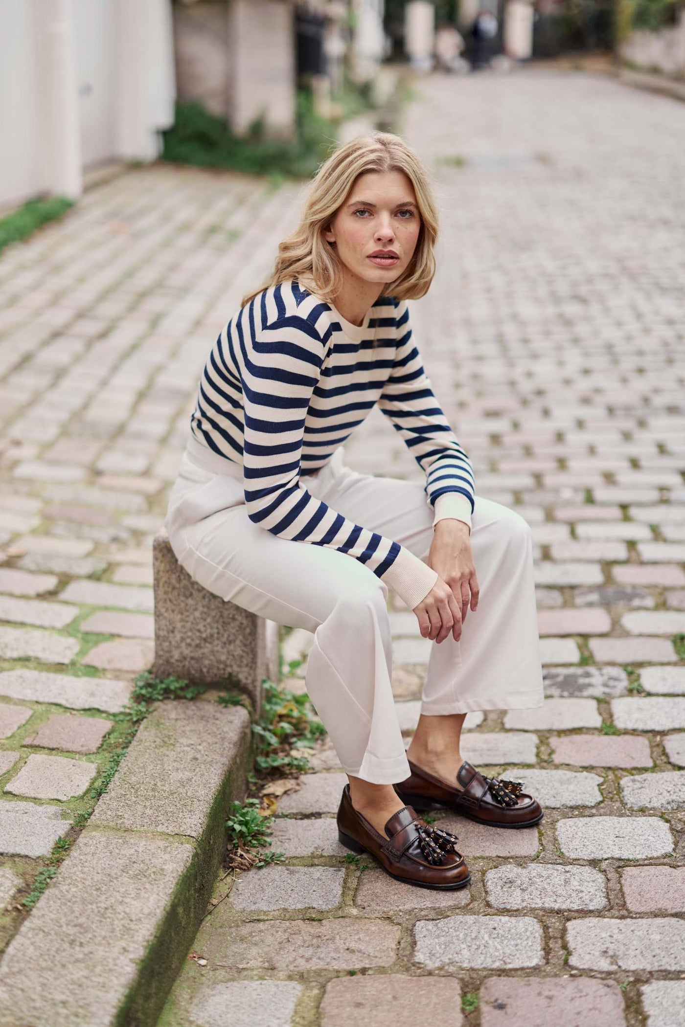 Pull à rayures beige/marine - Melina