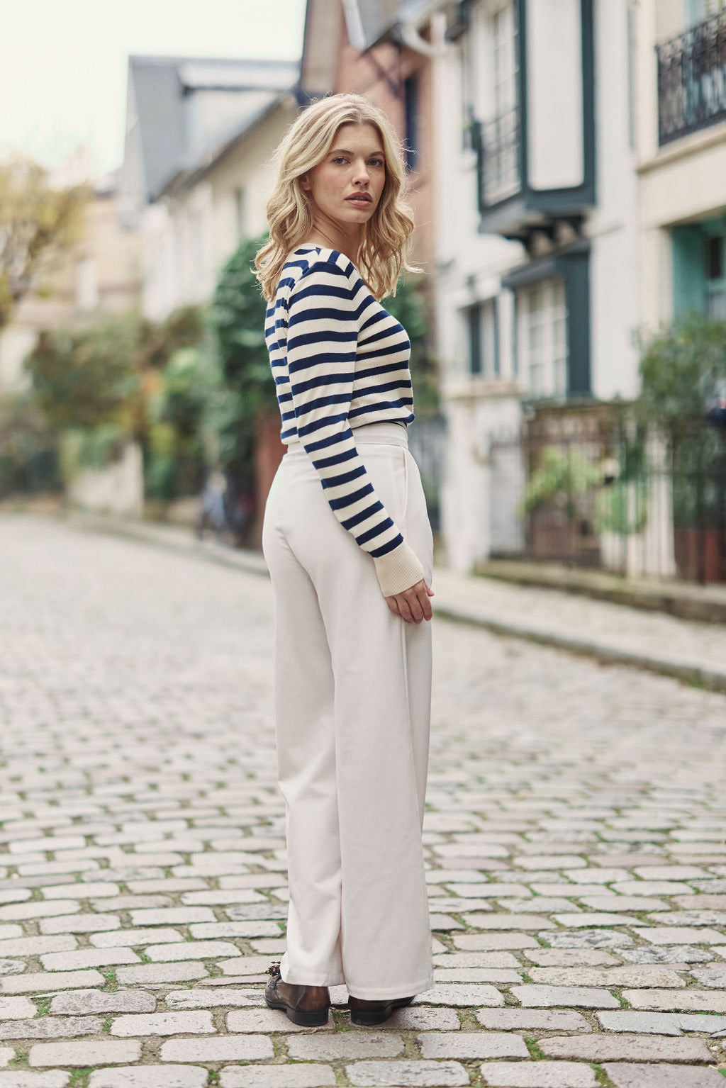 Pull à rayures beige/marine - Melina