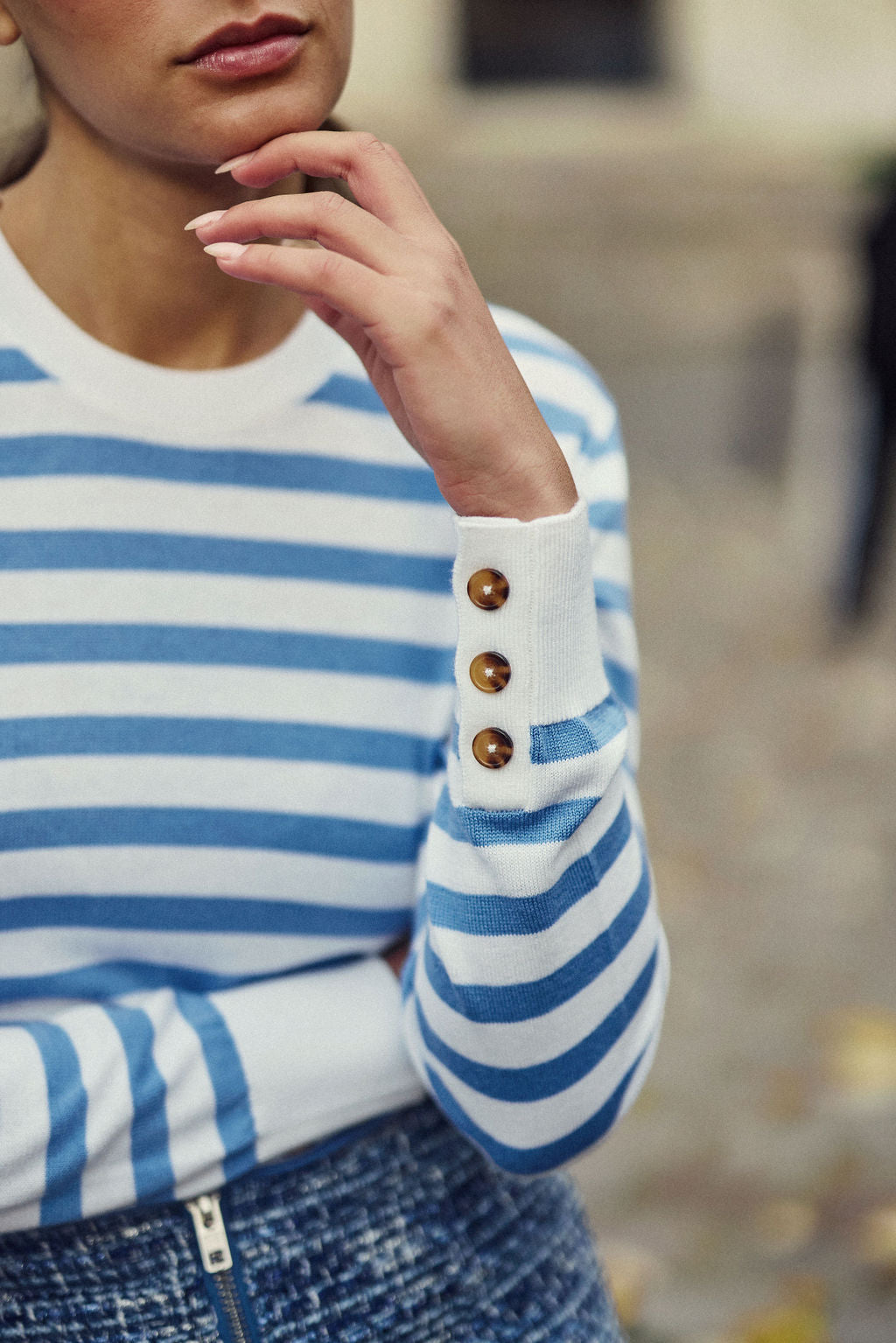 Ecru/blue striped sweater - Melina