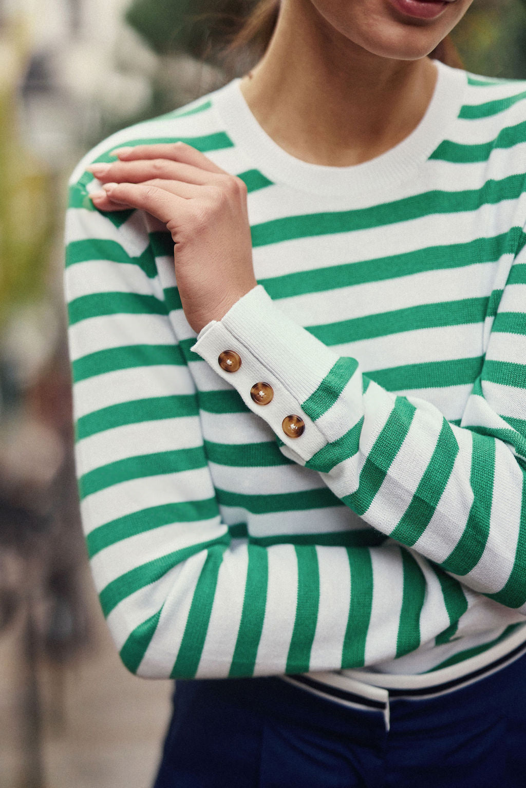 Ecru/green striped sweater - Melina