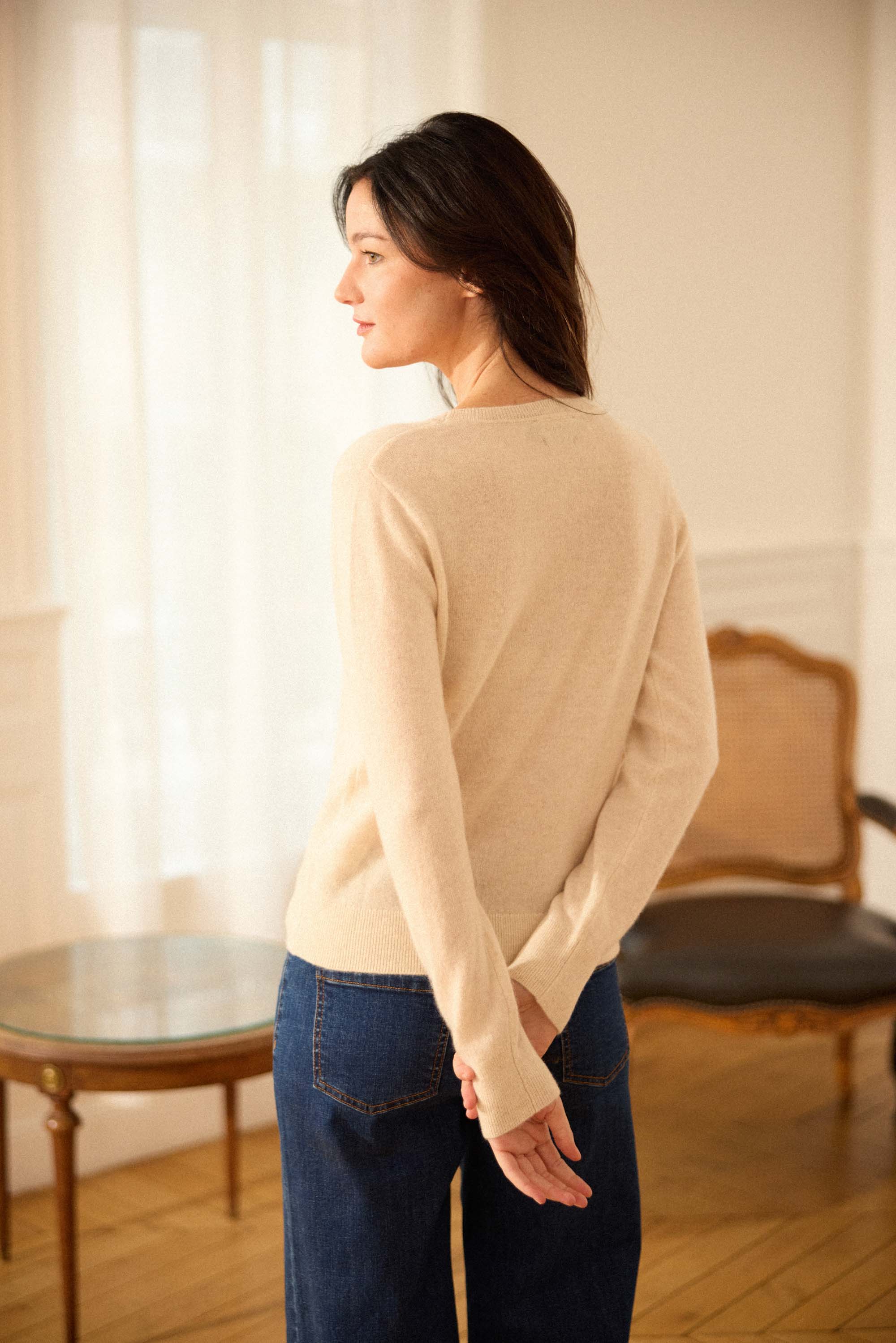 Pull cachemire ecru chine - Melina