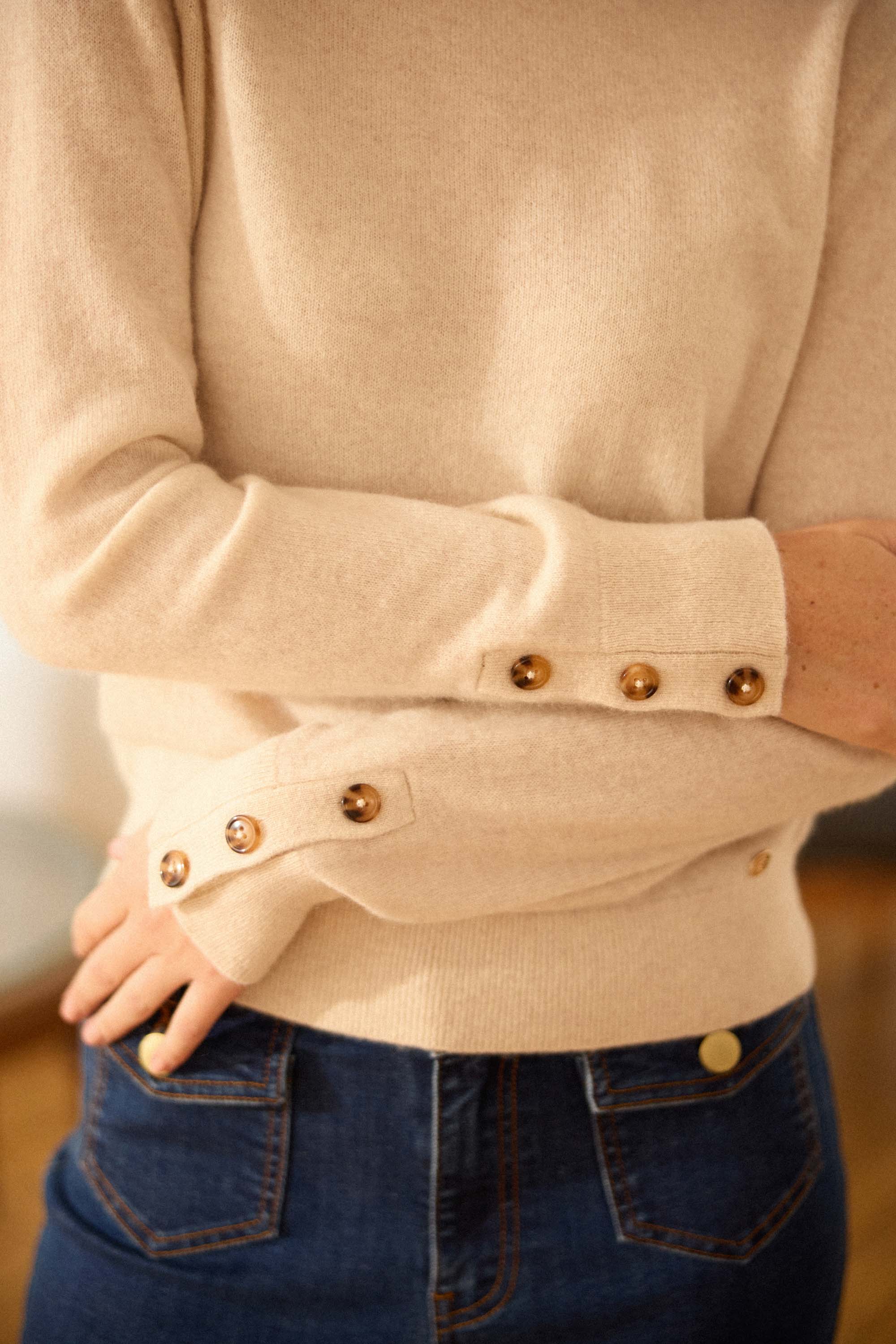 Pull cachemire ecru chine - Melina