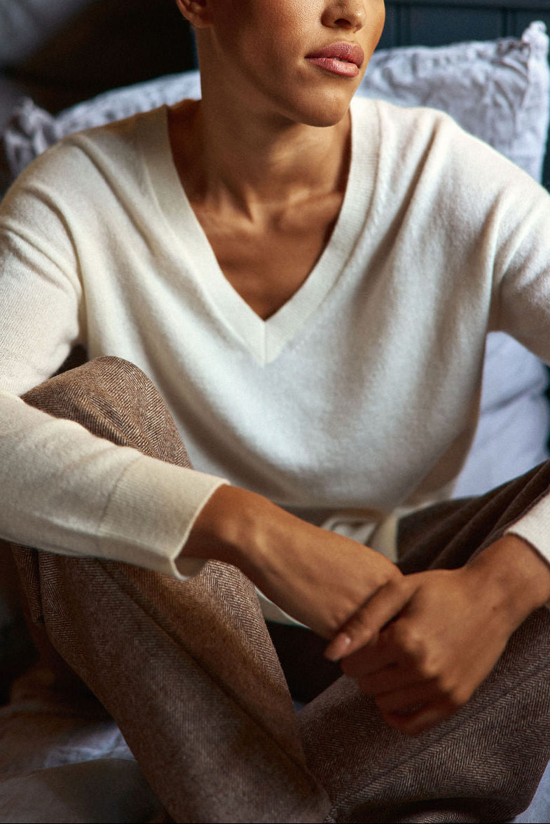 Pull col V Melya - Écru