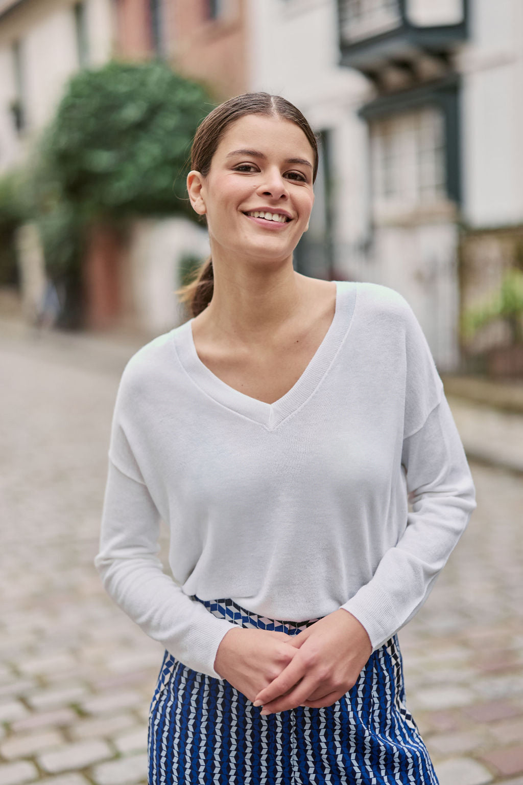 Ecru V-neck sweater - Melya
