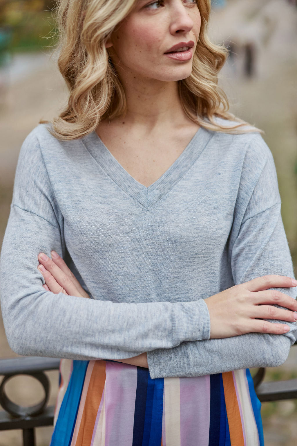 Grey V-neck sweater - Melya