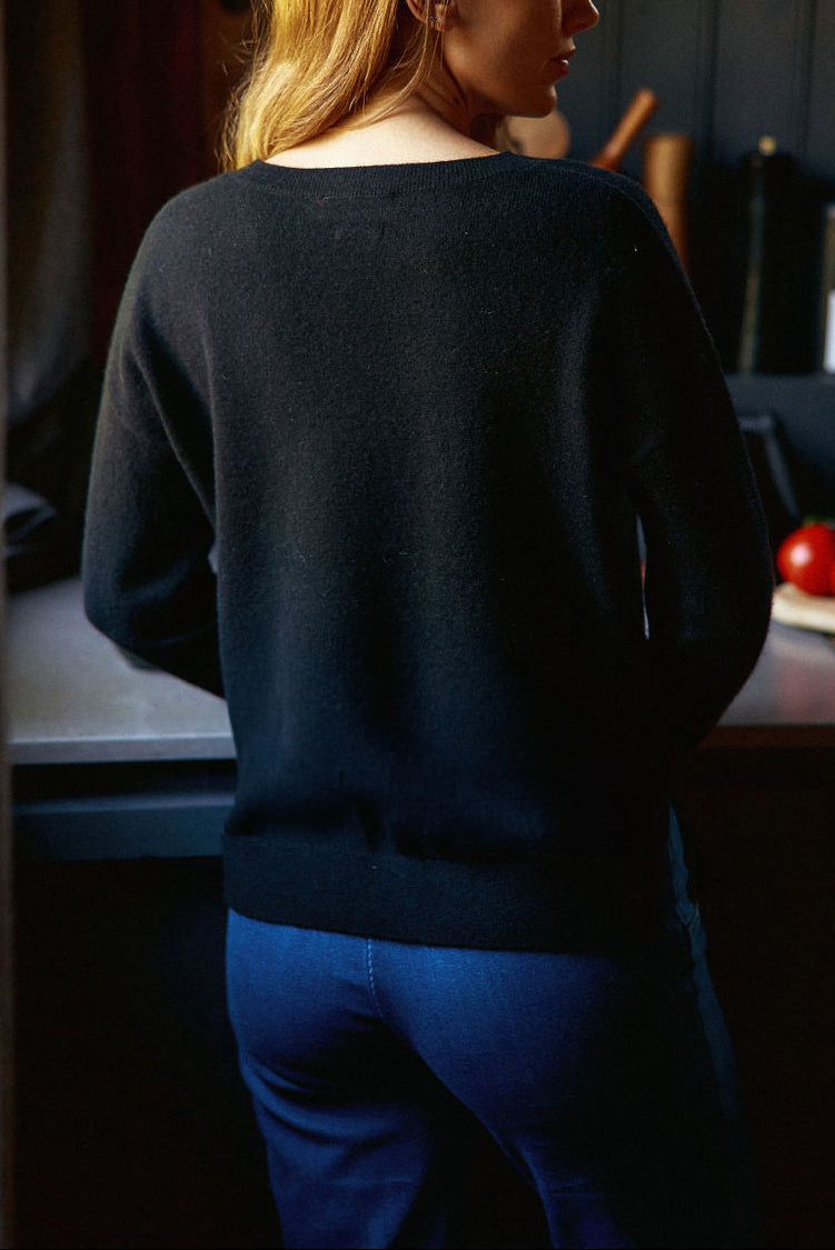 Pull col V Melya - Noir