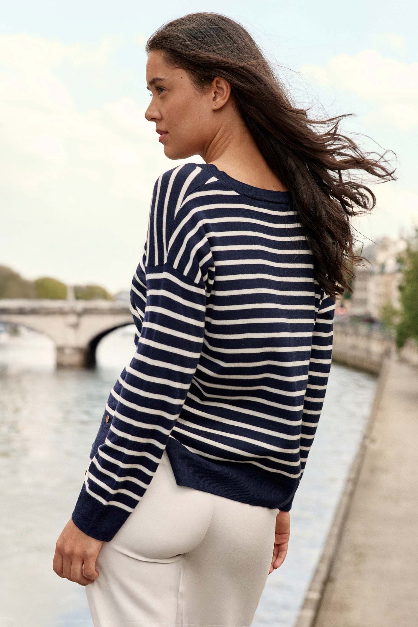 Pull rayé manches longues marine/écru - Melyo
