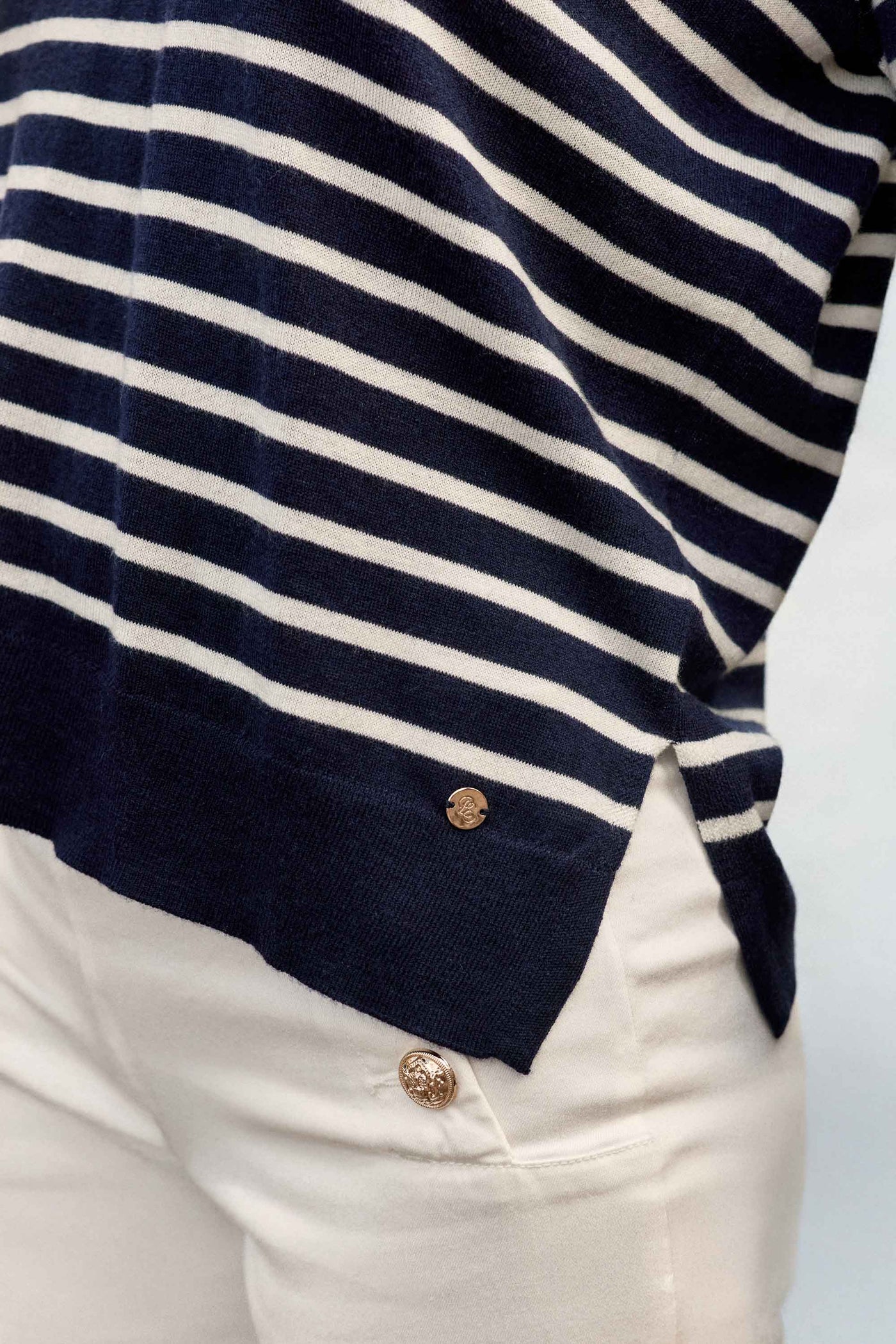 Pull rayé manches longues marine/écru - Melyo