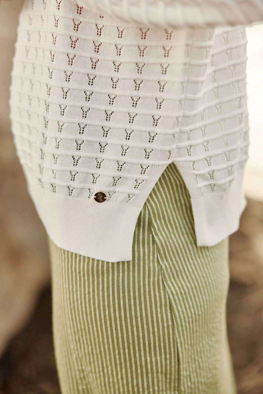 Ecru knit crew neck sweater - Miko