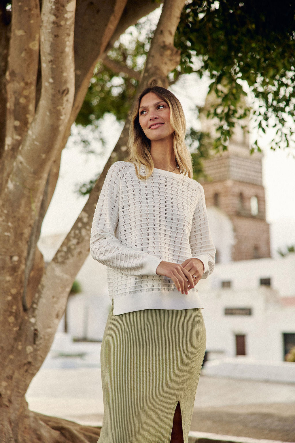 Ecru knit crew neck sweater - Miko
