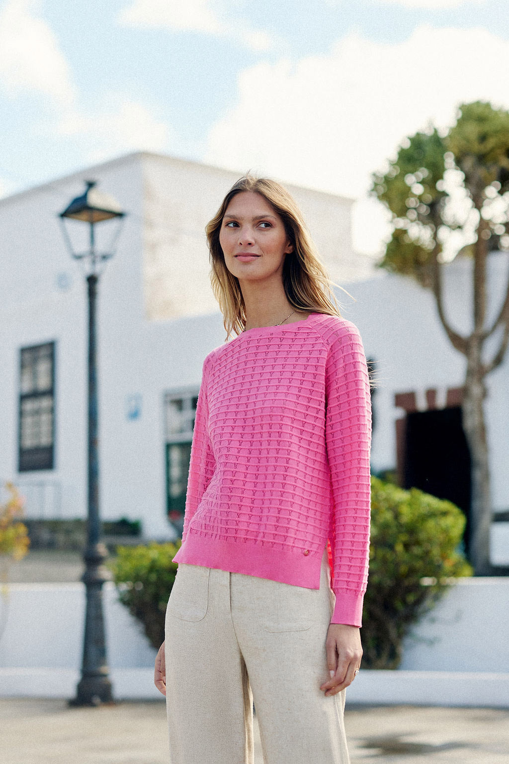 Pull col rond en maille rose - Miko