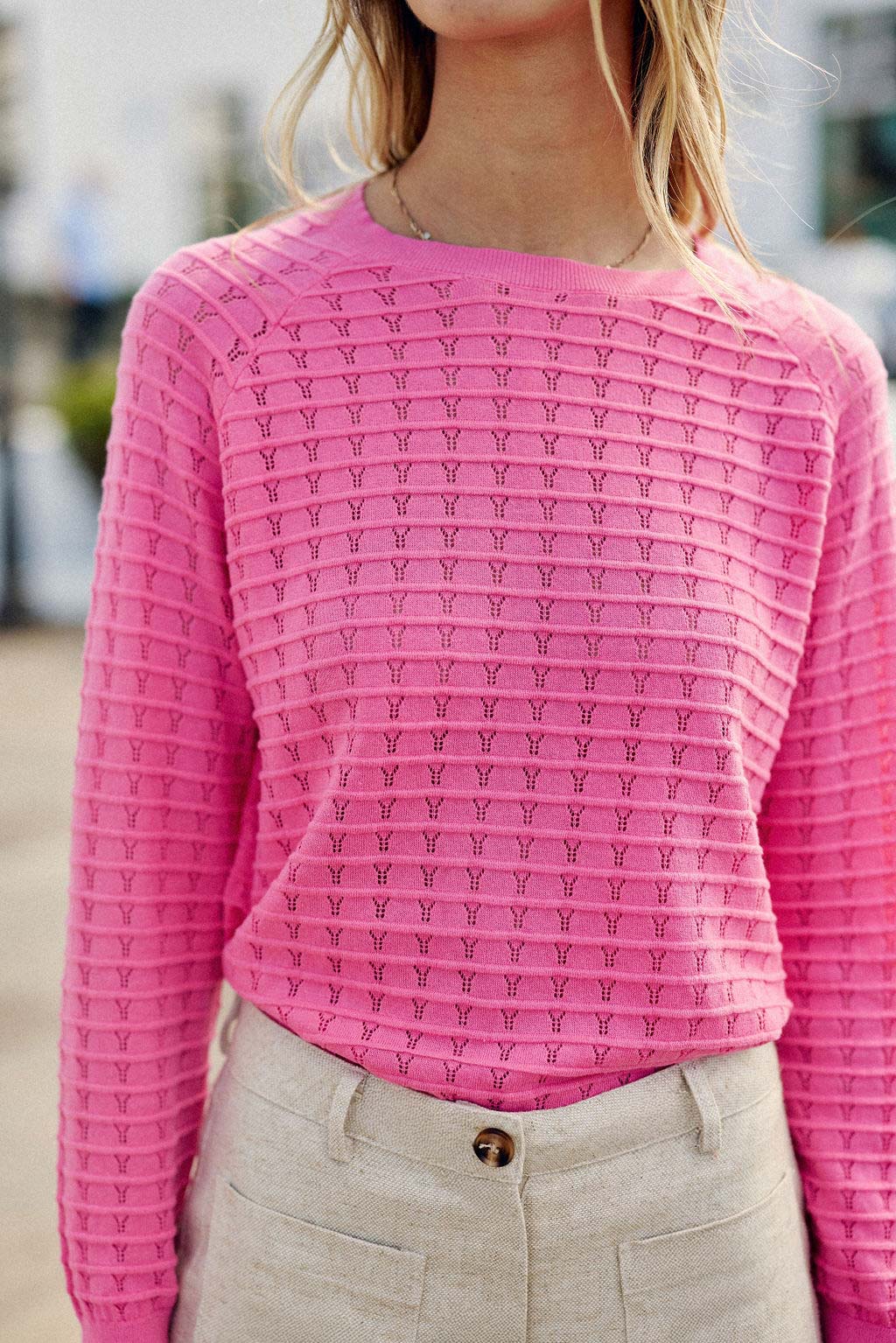 Pull col rond en maille rose - Miko