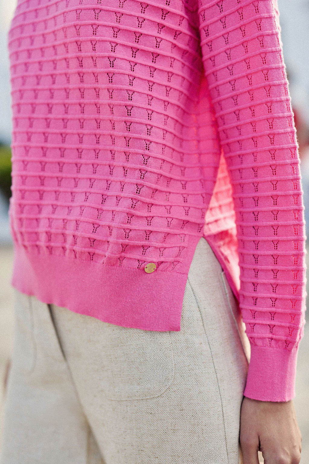 Pink knitted round neck sweater - Miko