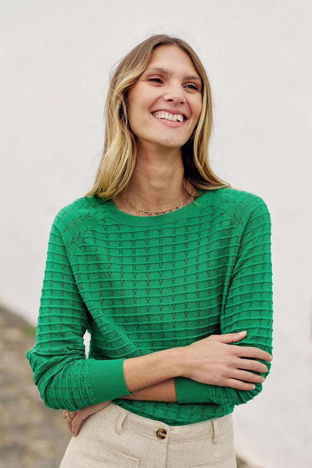 Pull col rond en maille vert - Miko