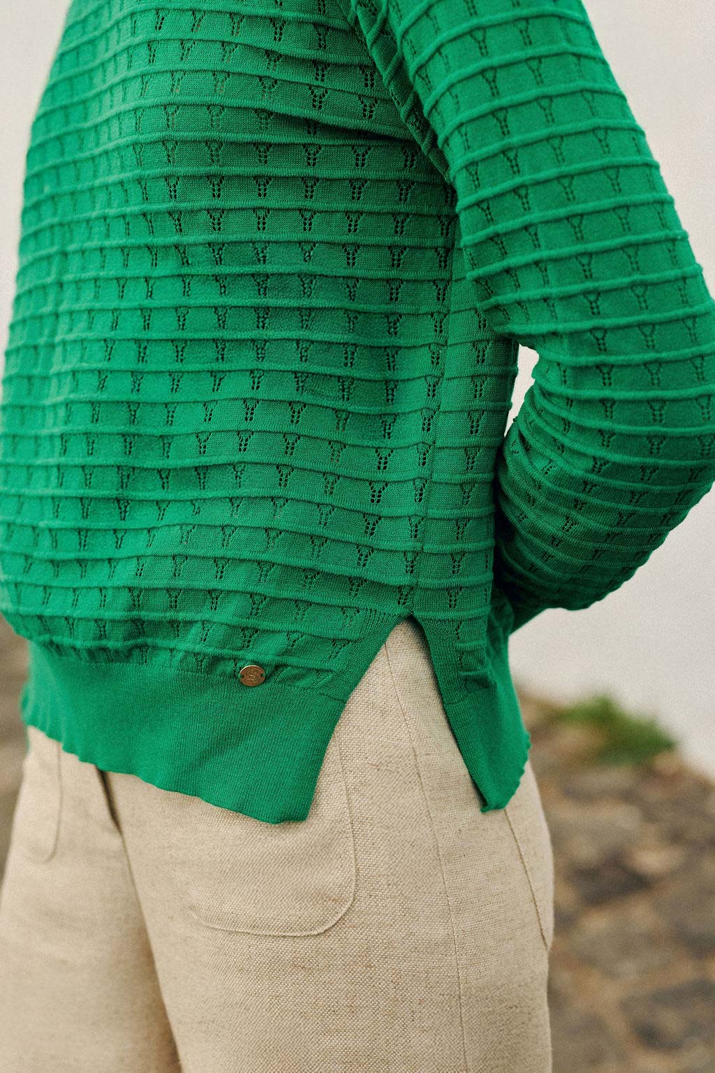 Green knitted round-neck sweater - Miko