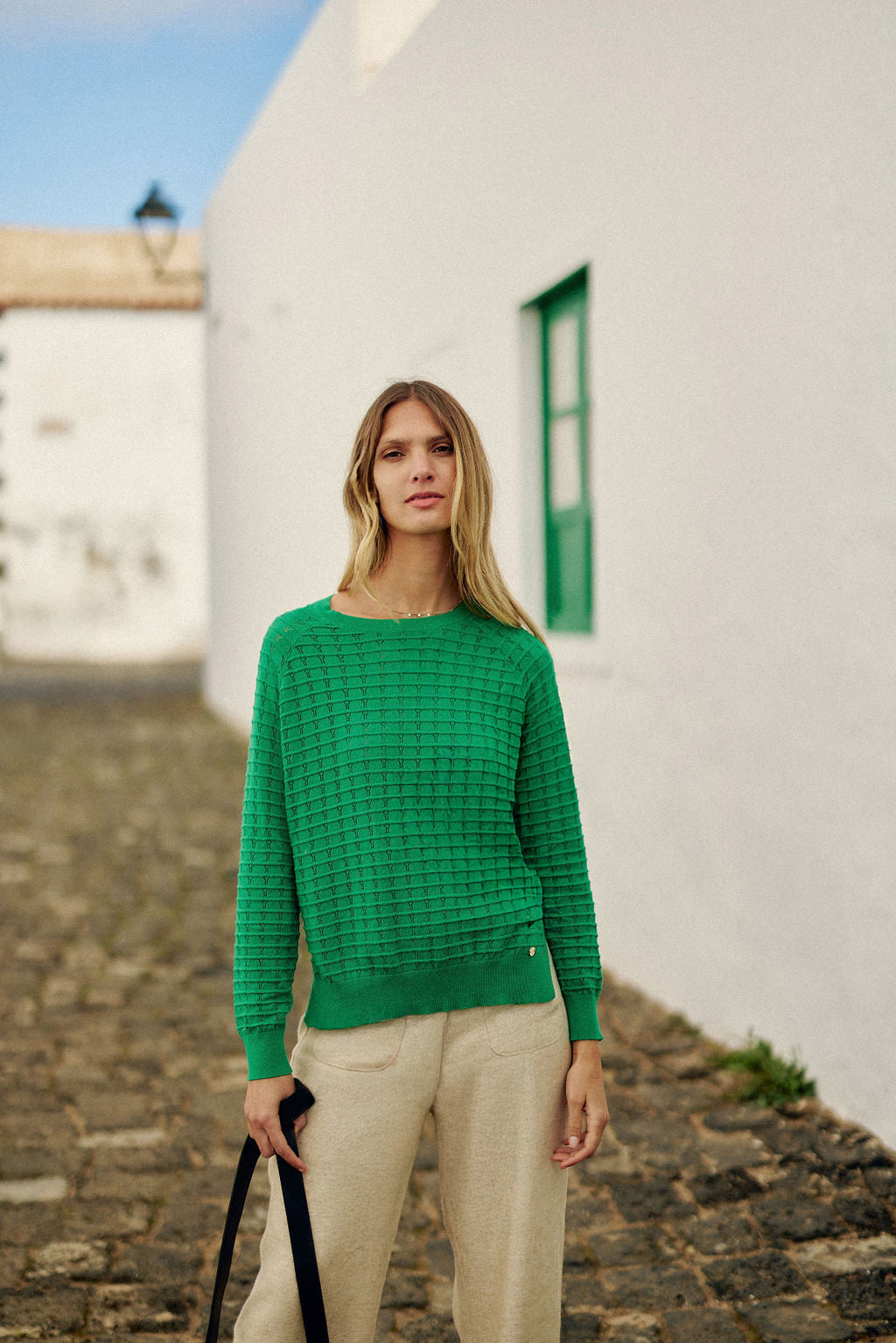 Green knitted round-neck sweater - Miko