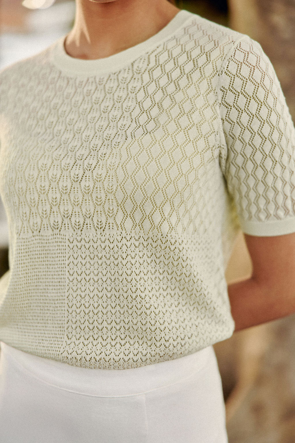 Almond green knit crew neck sweater - Millie