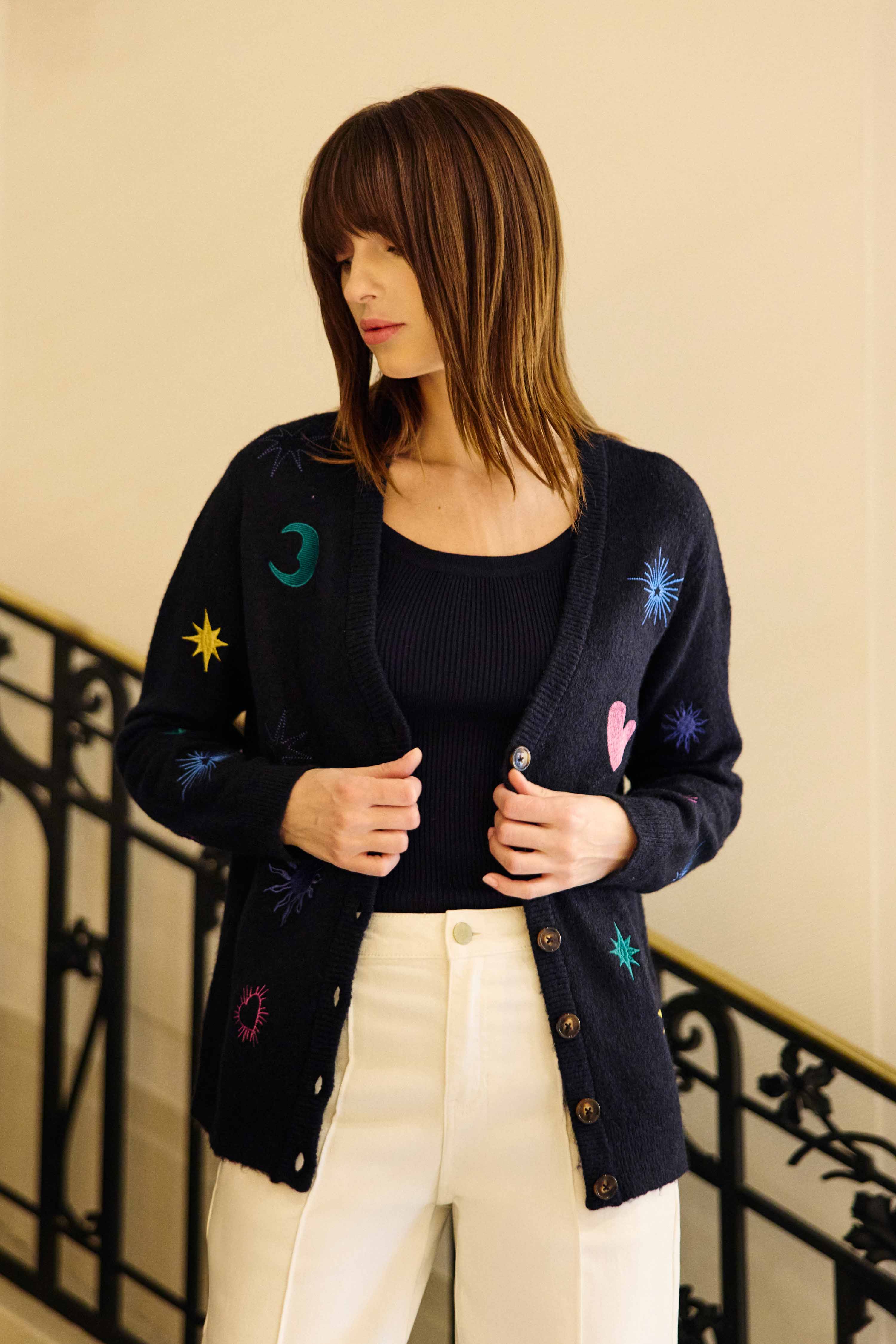 Gilet brodé marine - Moka