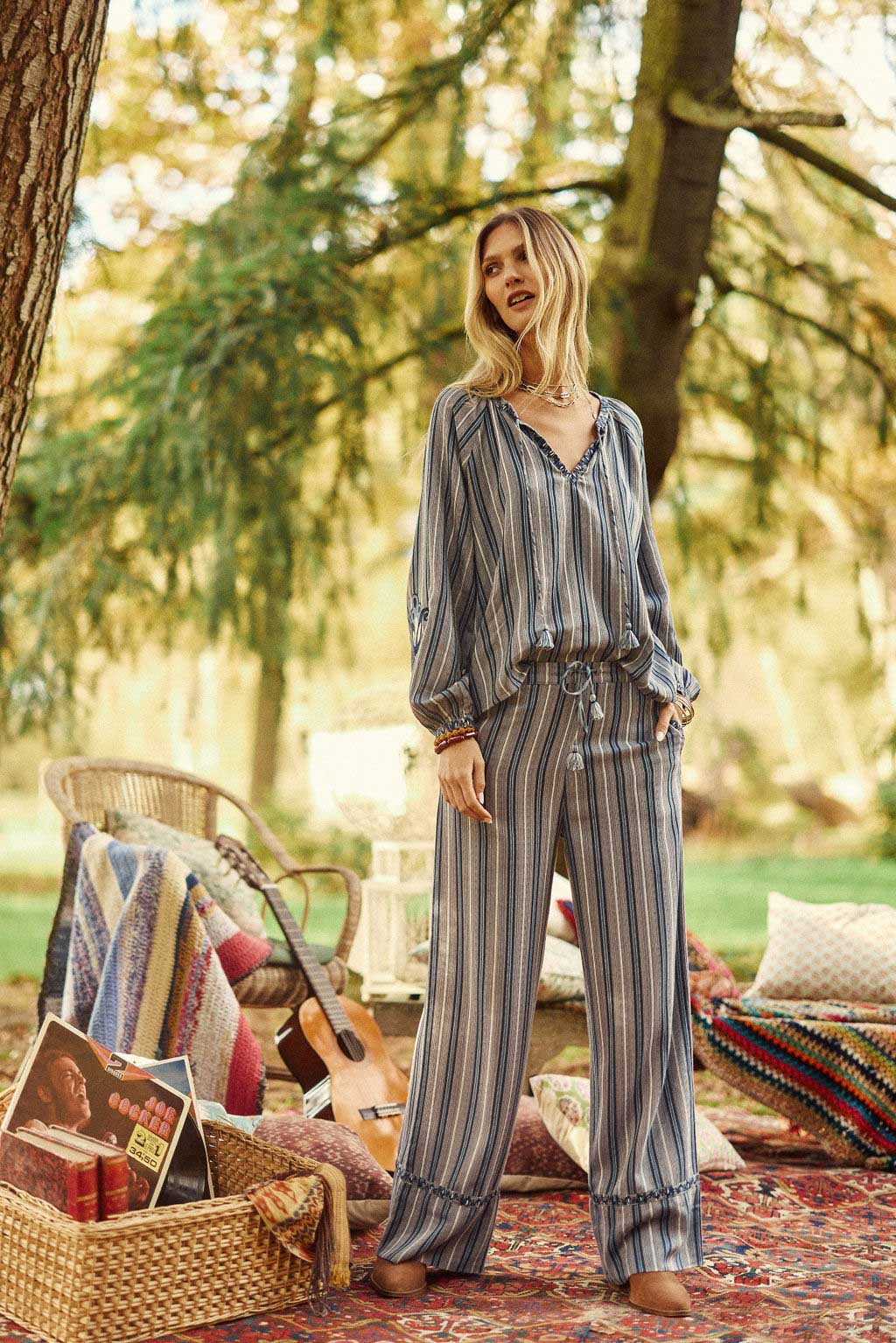Blue striped wide leg pants - Paha