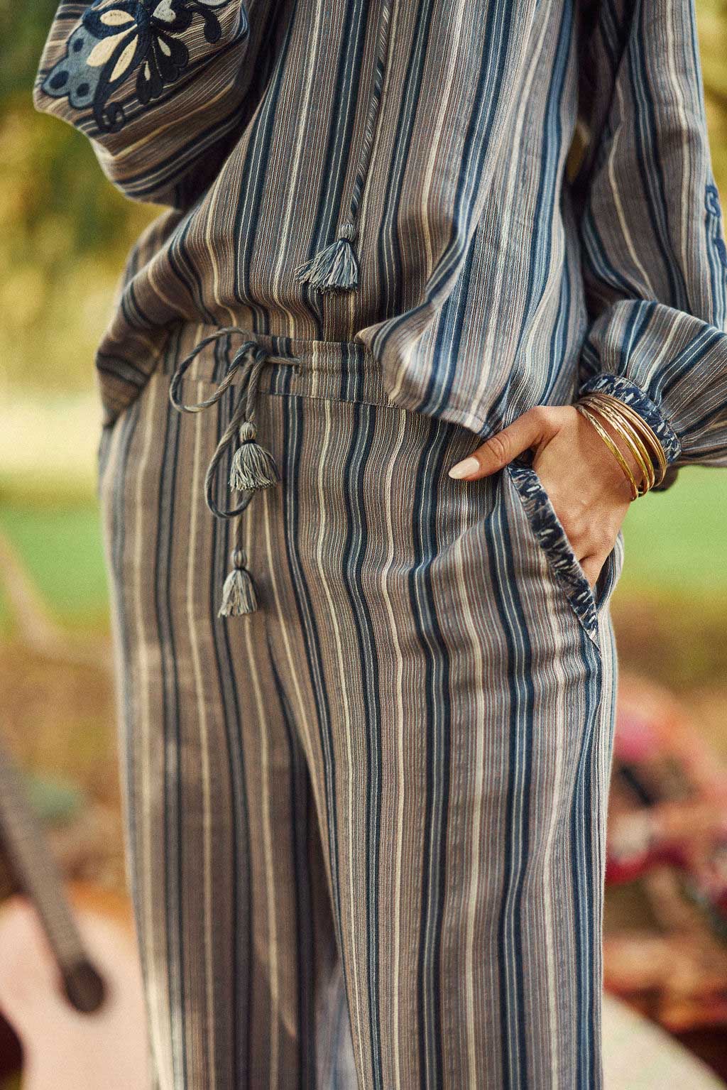 Blue striped wide leg pants - Paha