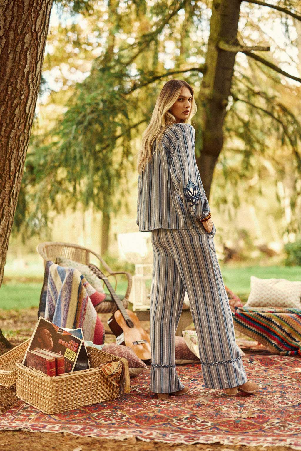 Blue striped wide leg pants - Paha