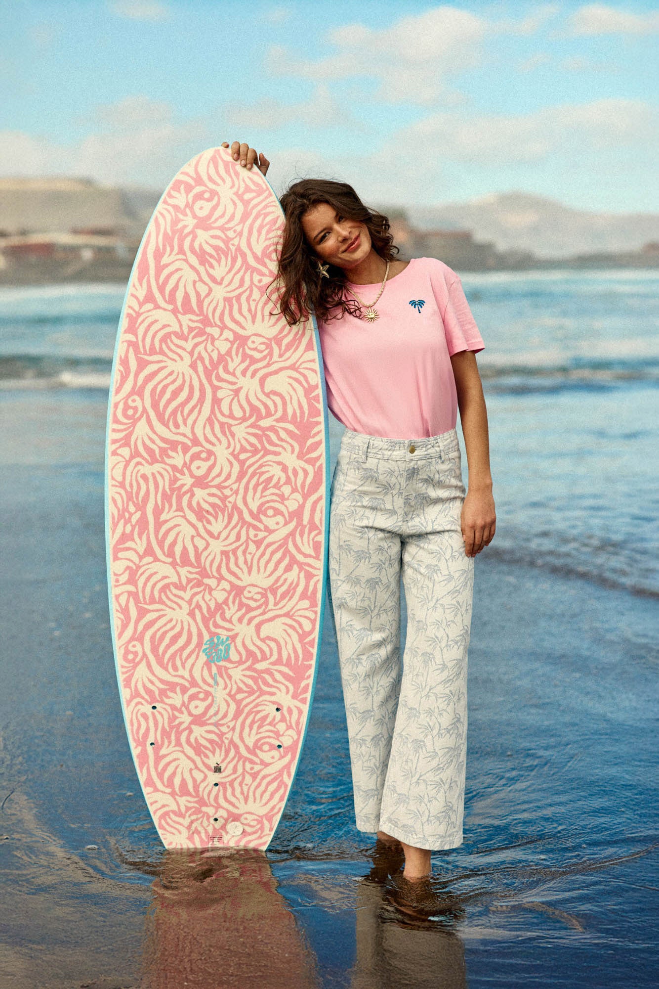 Wide-leg jeans with palm print - Paphos