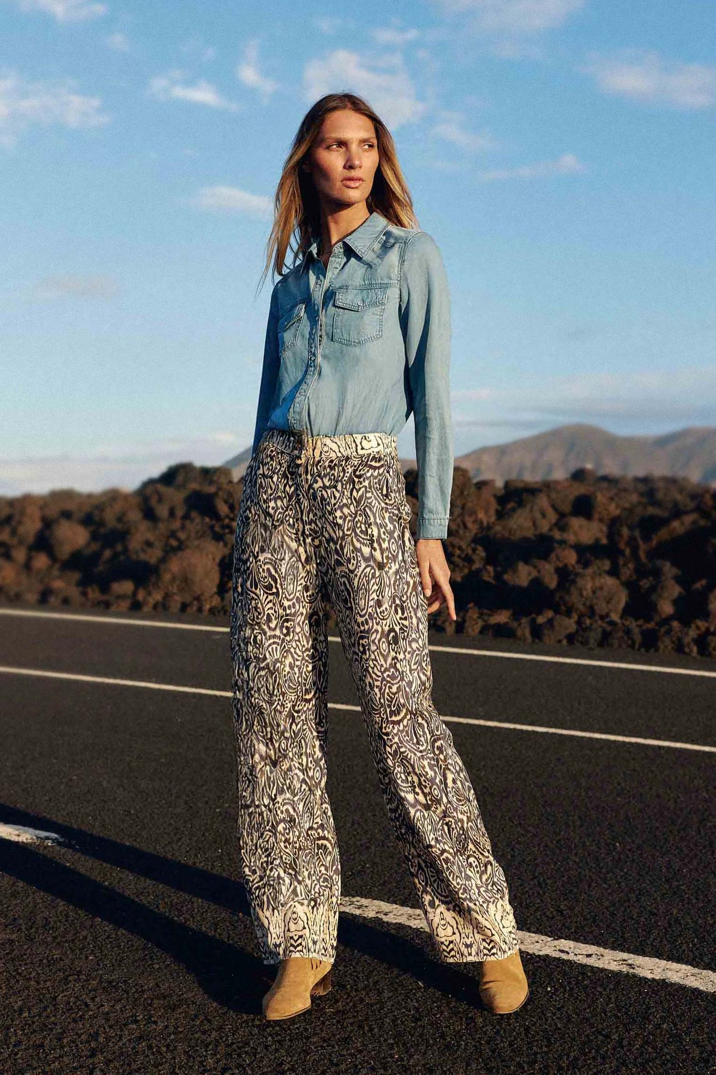 Pantalon droit ikat bleu - Paulina