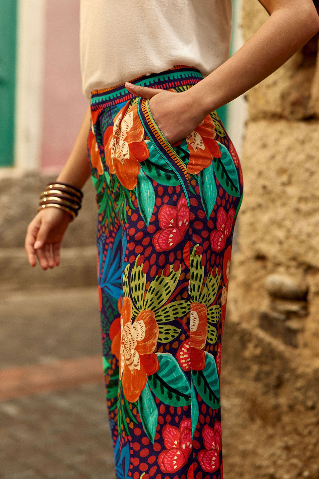Pantalon droit à motif floral - Paulino