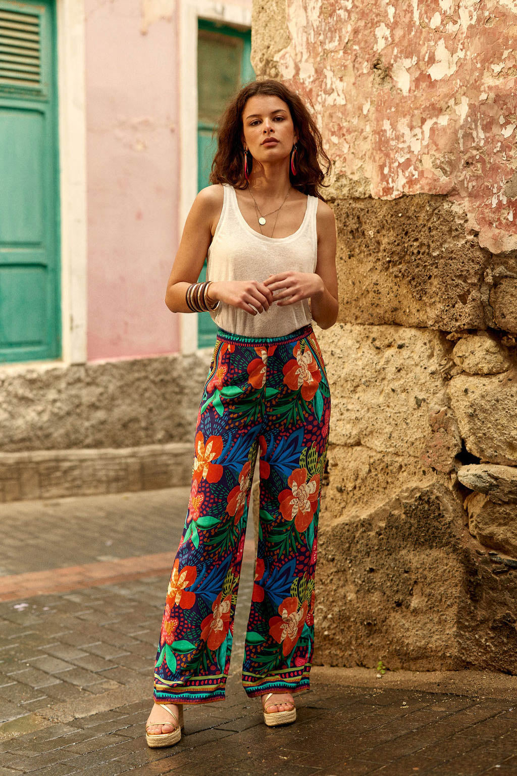 Pantalon droit à motif floral - Paulino