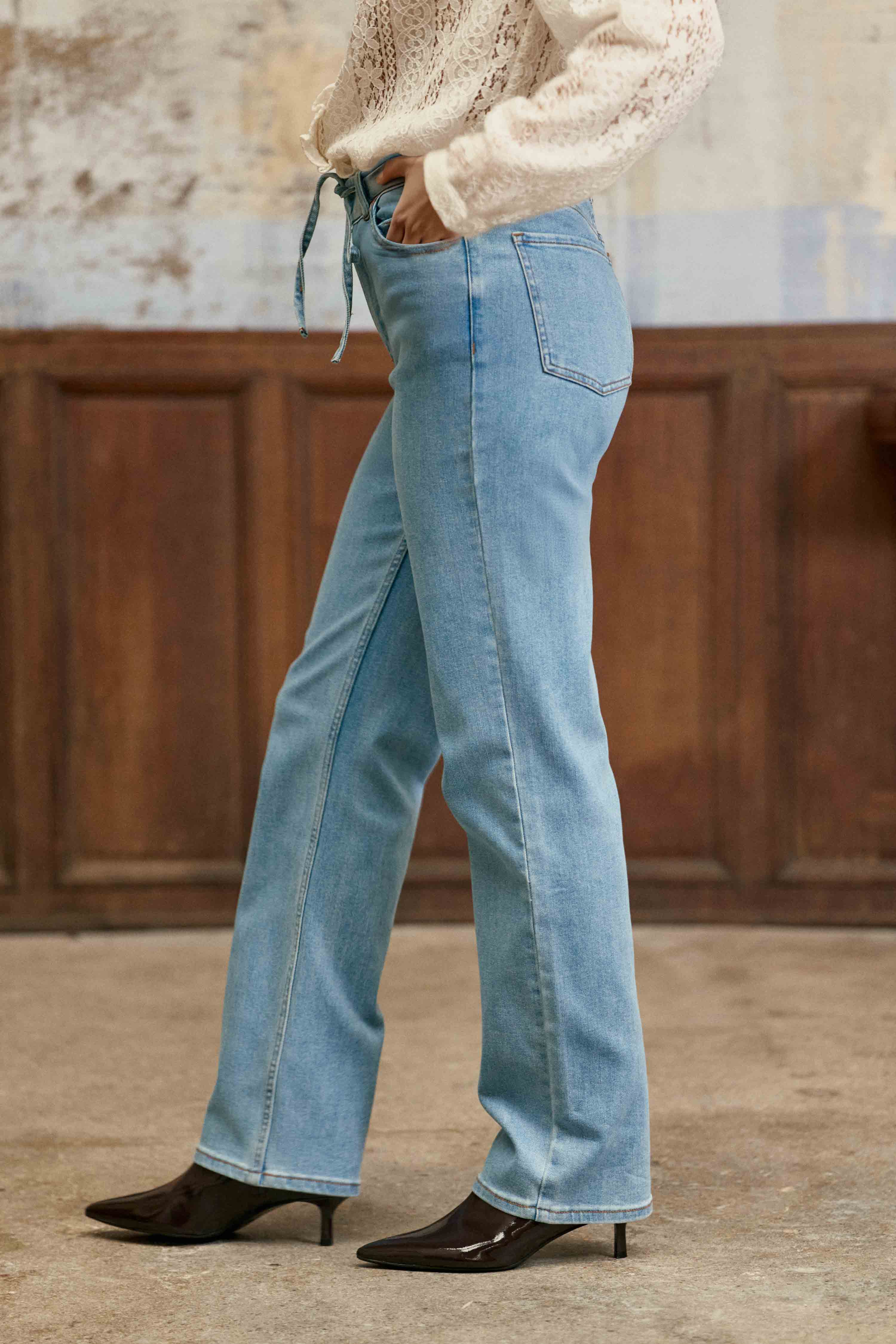 Jean droit à ceinture stone – Paz