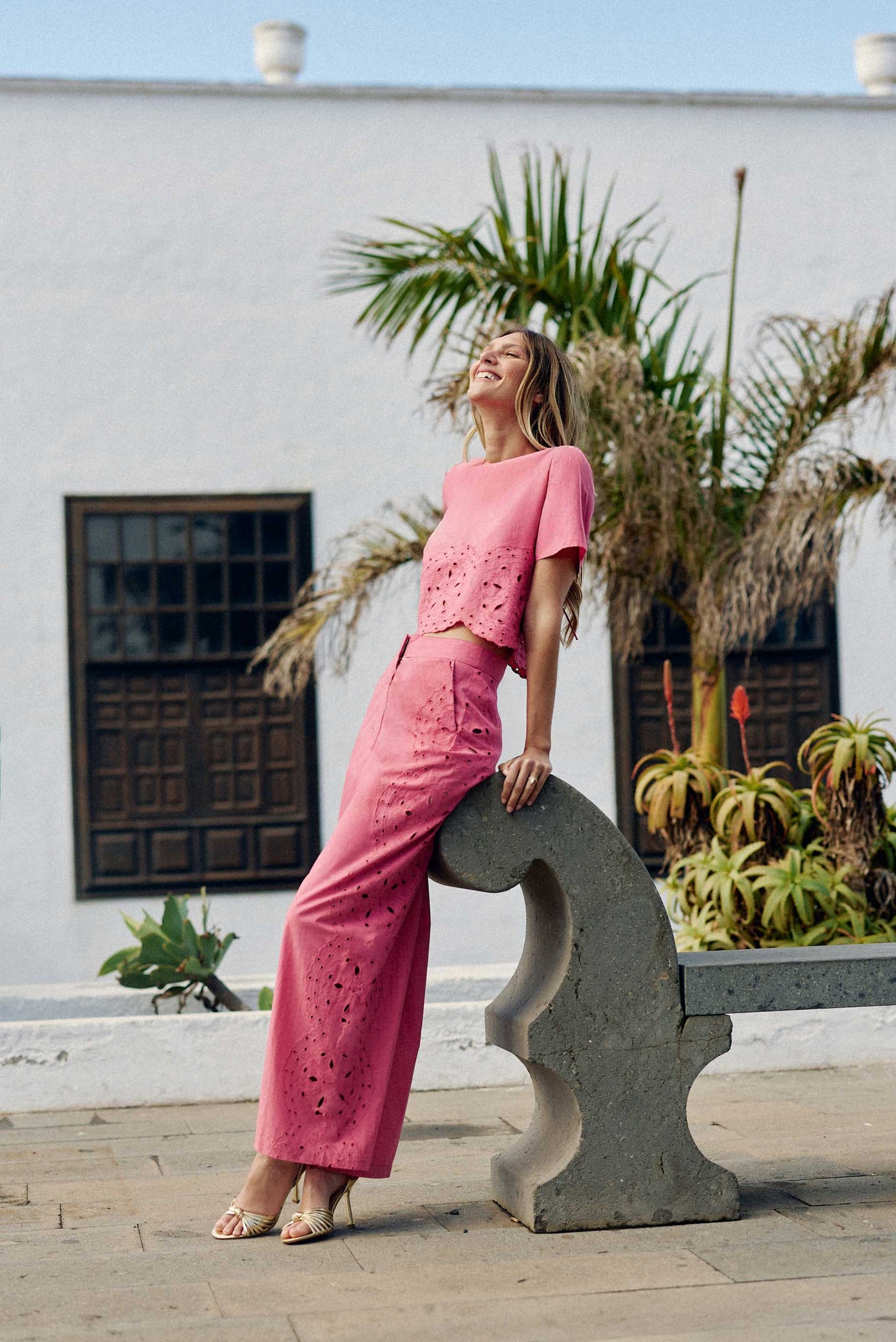 Pantalon droit ajouré rose - Philena