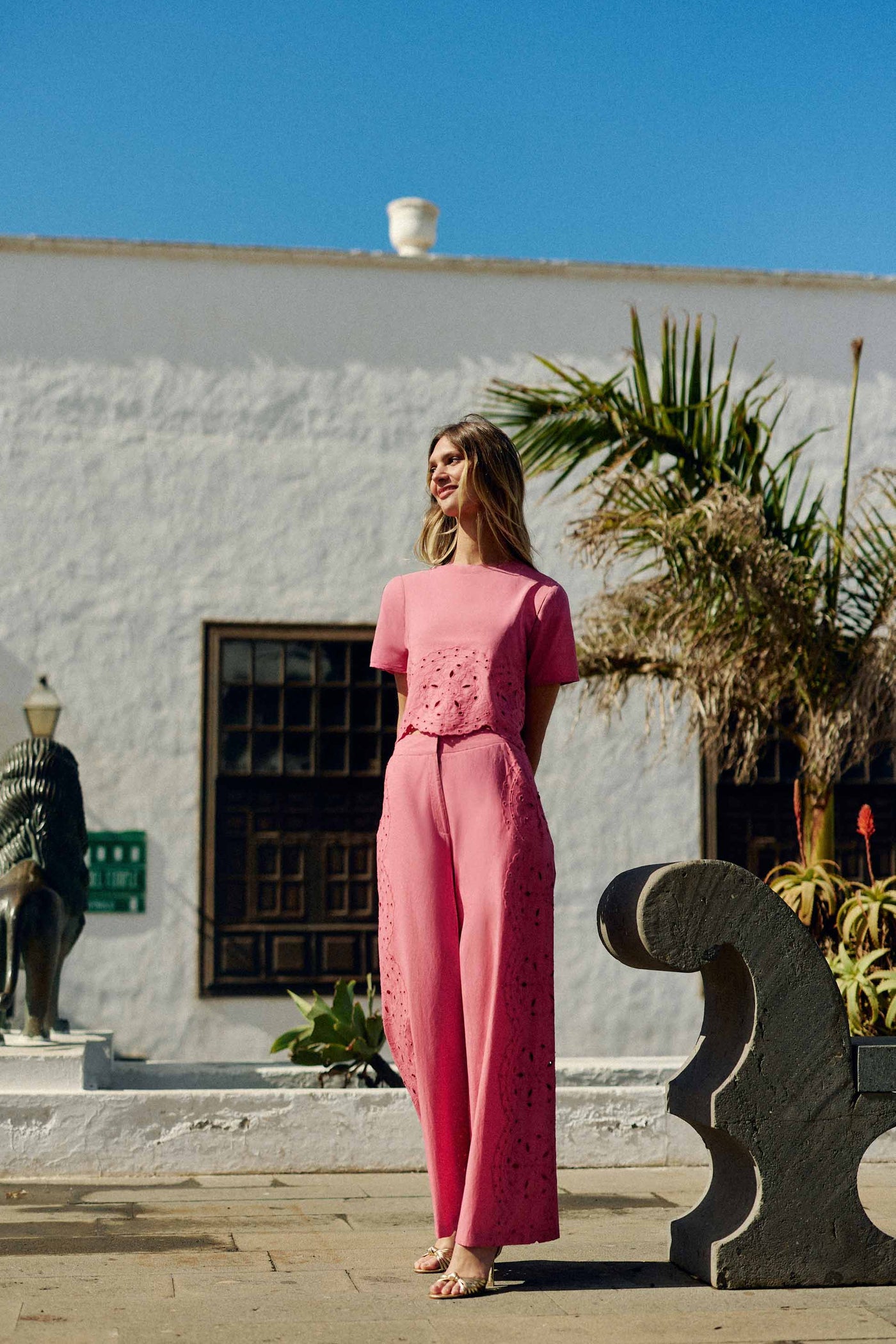 Pantalon droit ajouré rose - Philena