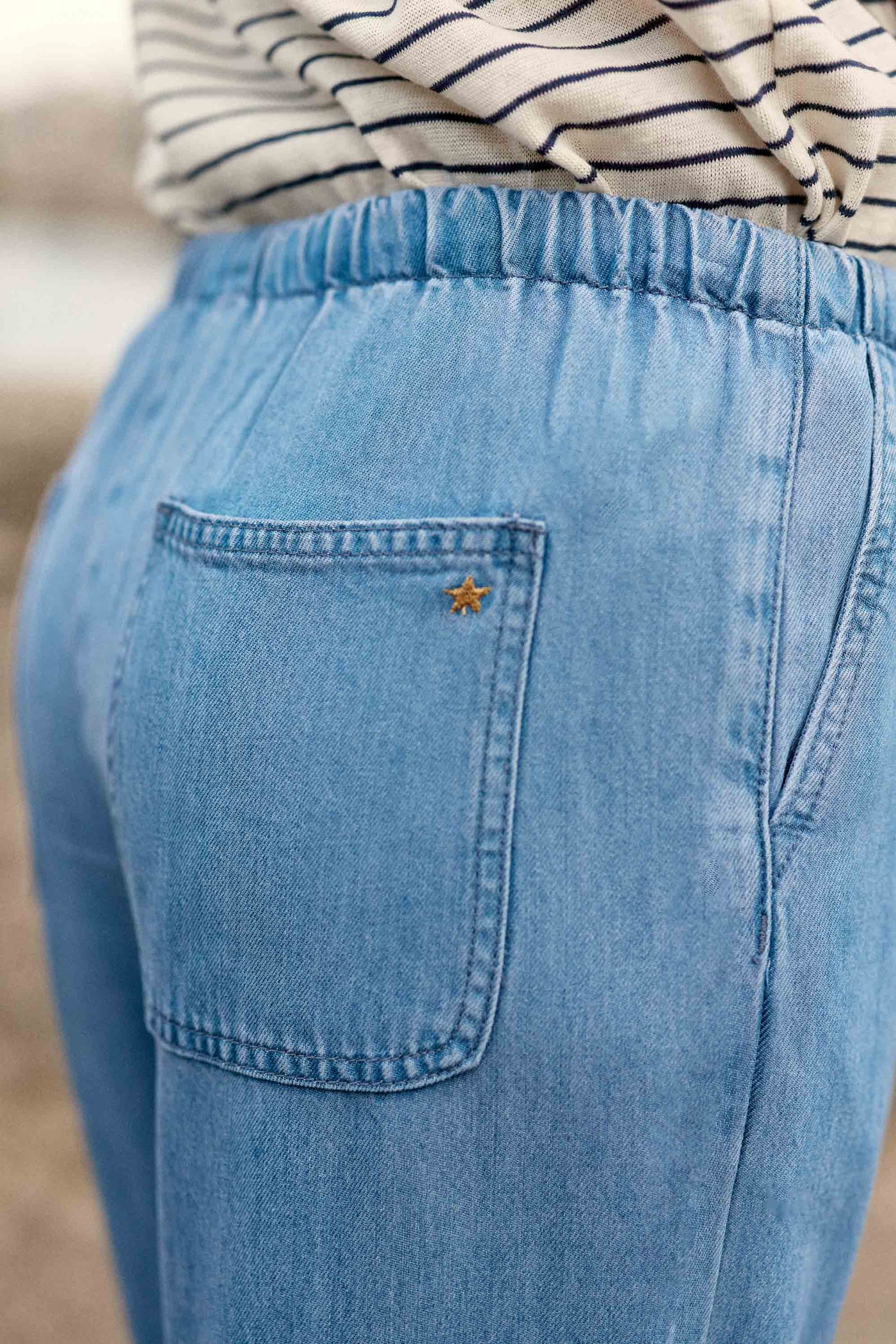 Pantalon fluide en denim stone à nouer - Poeti