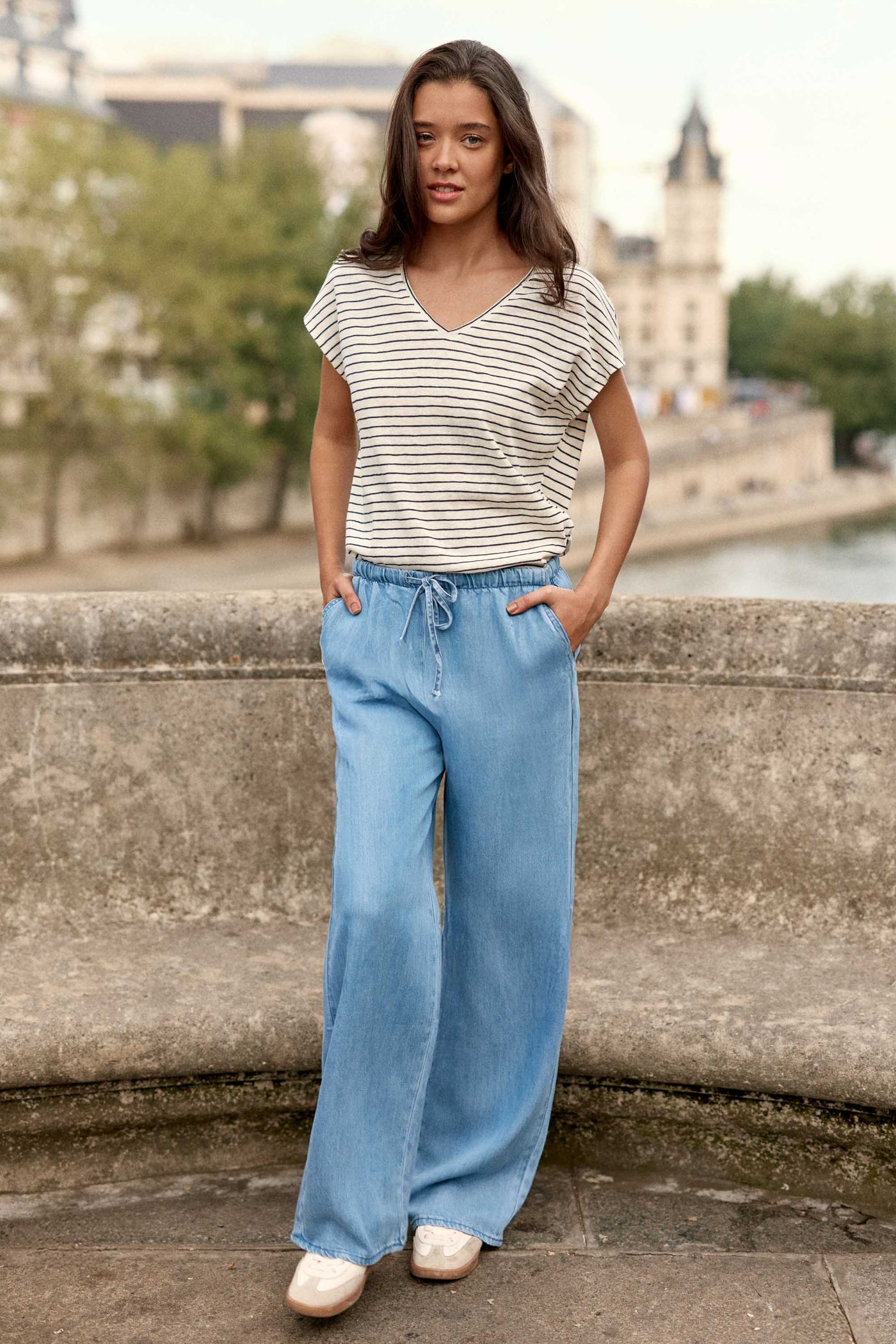Pantalon fluide en denim stone à nouer - Poeti