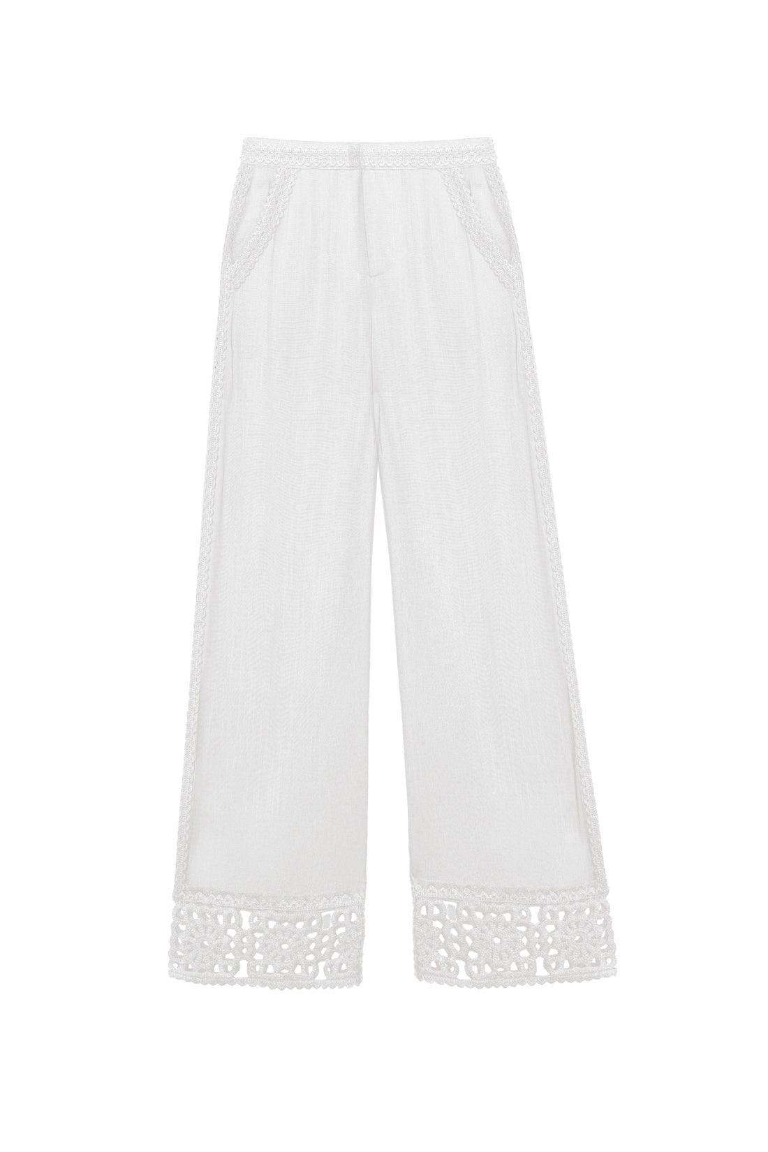 Pantalon droit avec détails crochet blanc - Priella