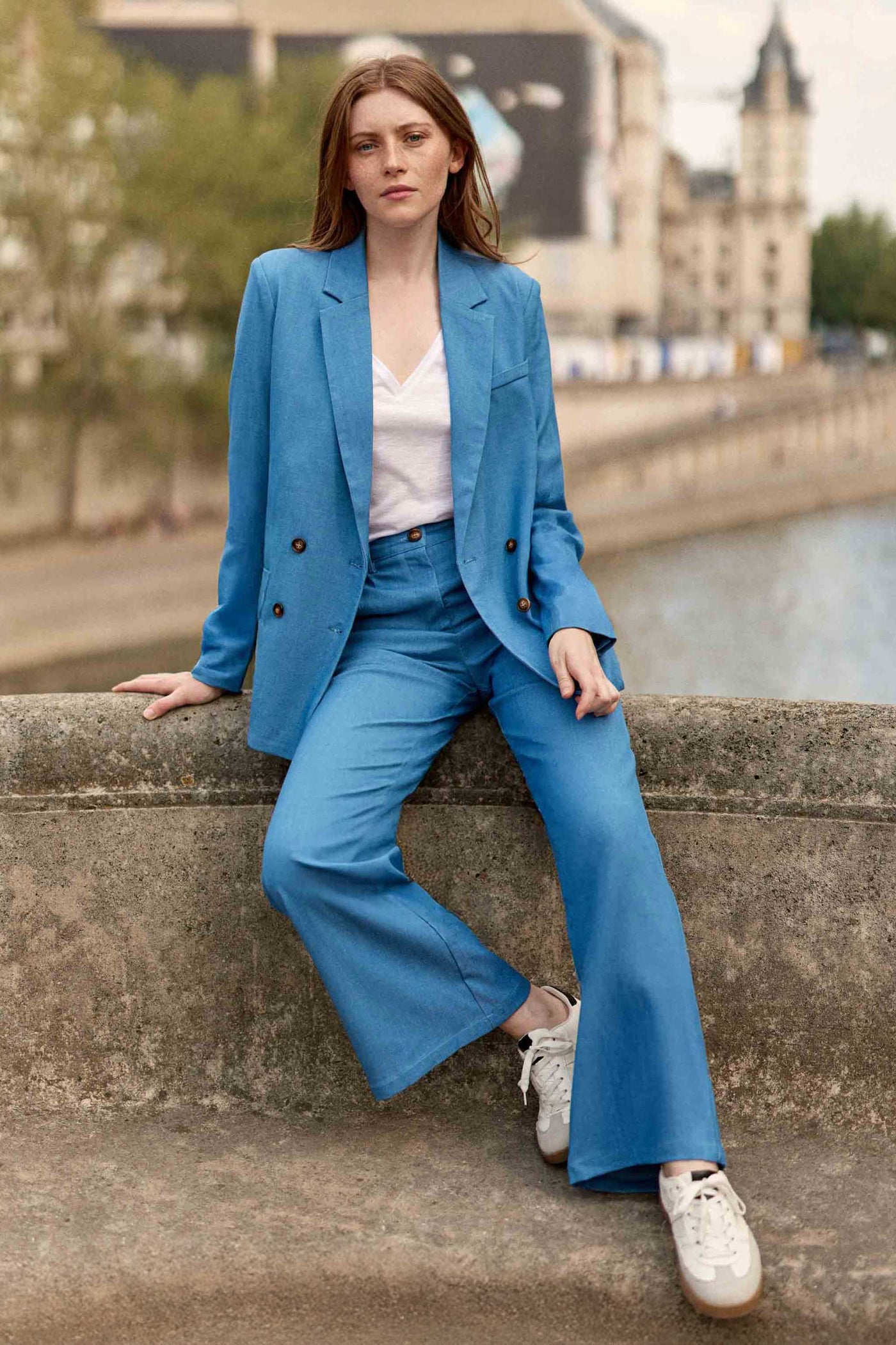 Pantalon de tailleur droit bleu - Pross