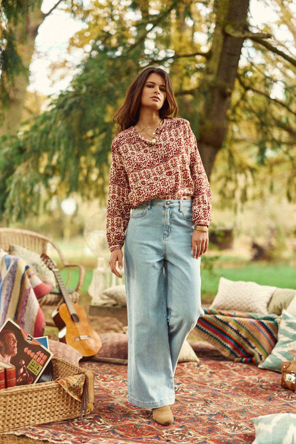 Stonewashed wide leg jeans - Prune