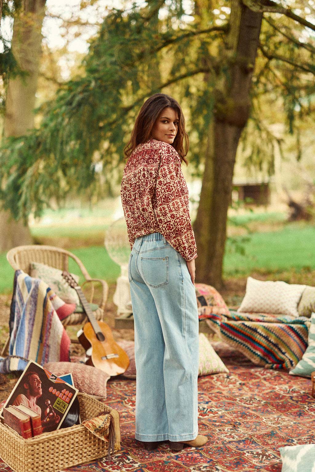 Stonewashed wide leg jeans - Prune